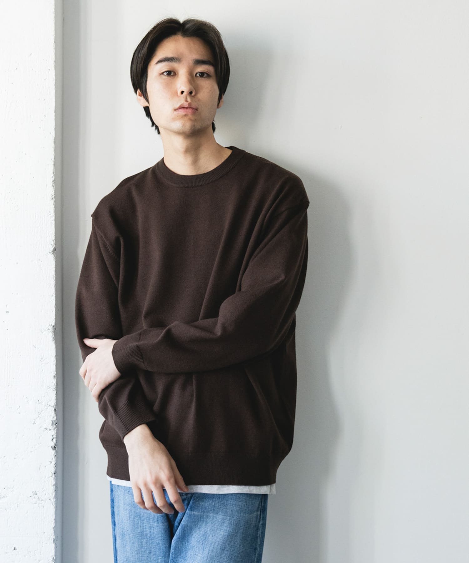 『仁村紗和さん着用』『UR TECH 200日ニット』クルーネック BROWN M