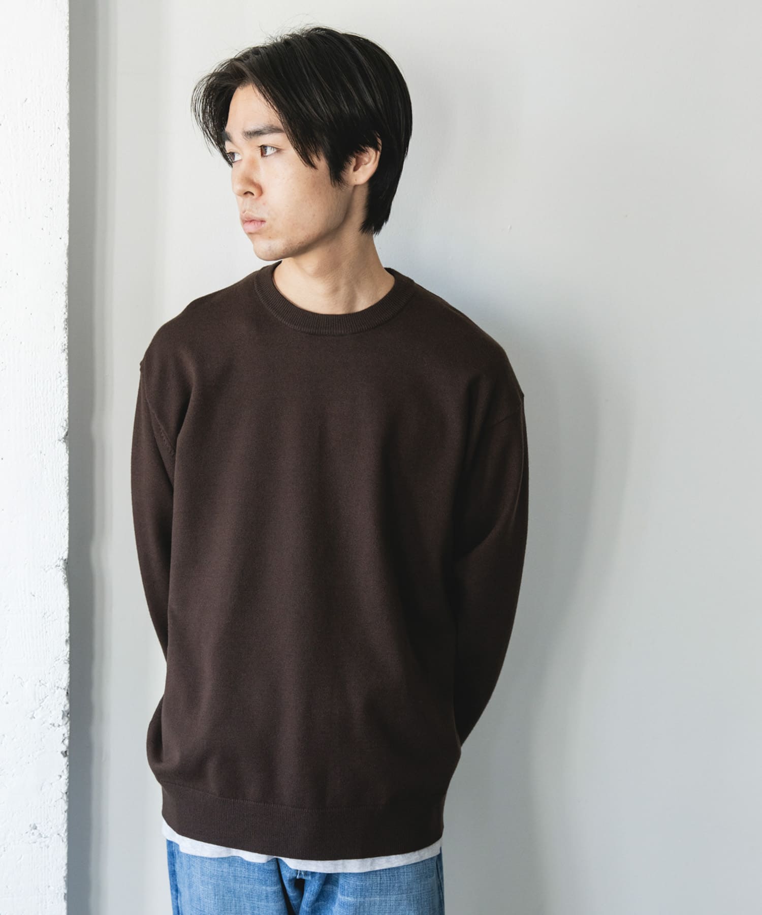 『仁村紗和さん着用』『UR TECH 200日ニット』クルーネック BROWN M