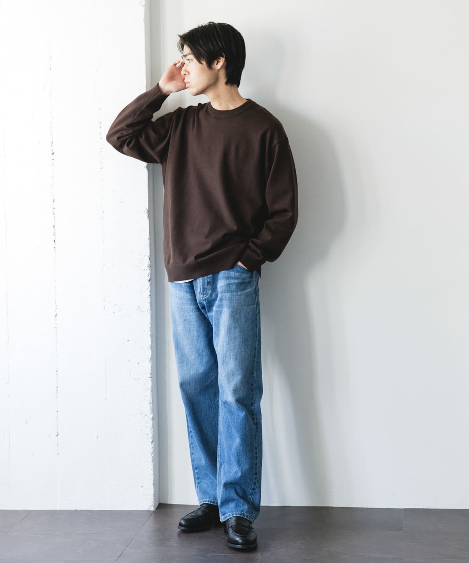 『仁村紗和さん着用』『UR TECH 200日ニット』クルーネック BROWN M
