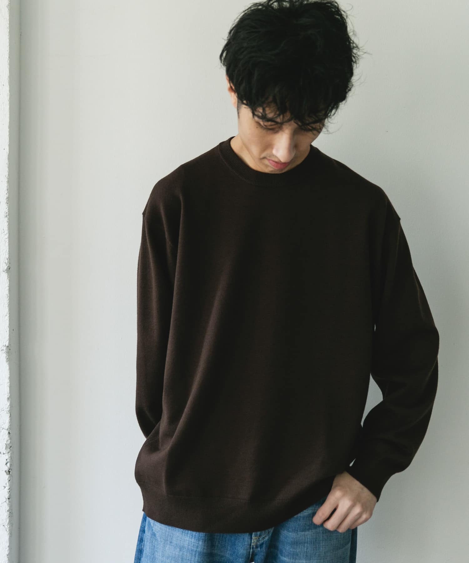 『仁村紗和さん着用』『UR TECH 200日ニット』クルーネック BROWN L