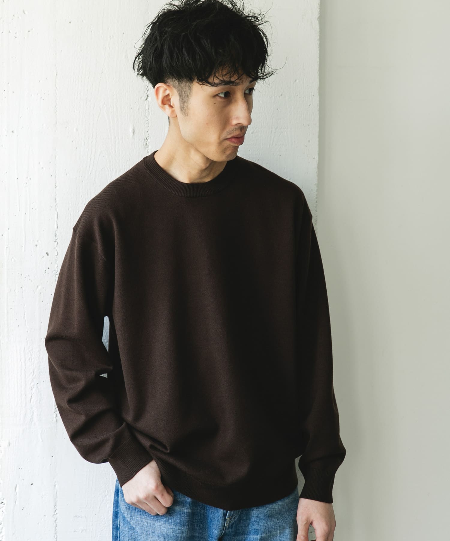 『仁村紗和さん着用』『UR TECH 200日ニット』クルーネック BROWN L