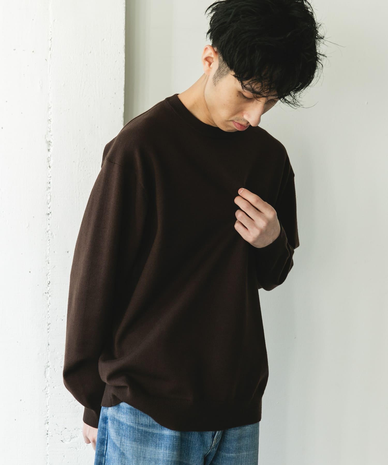 『仁村紗和さん着用』『UR TECH 200日ニット』クルーネック BROWN L