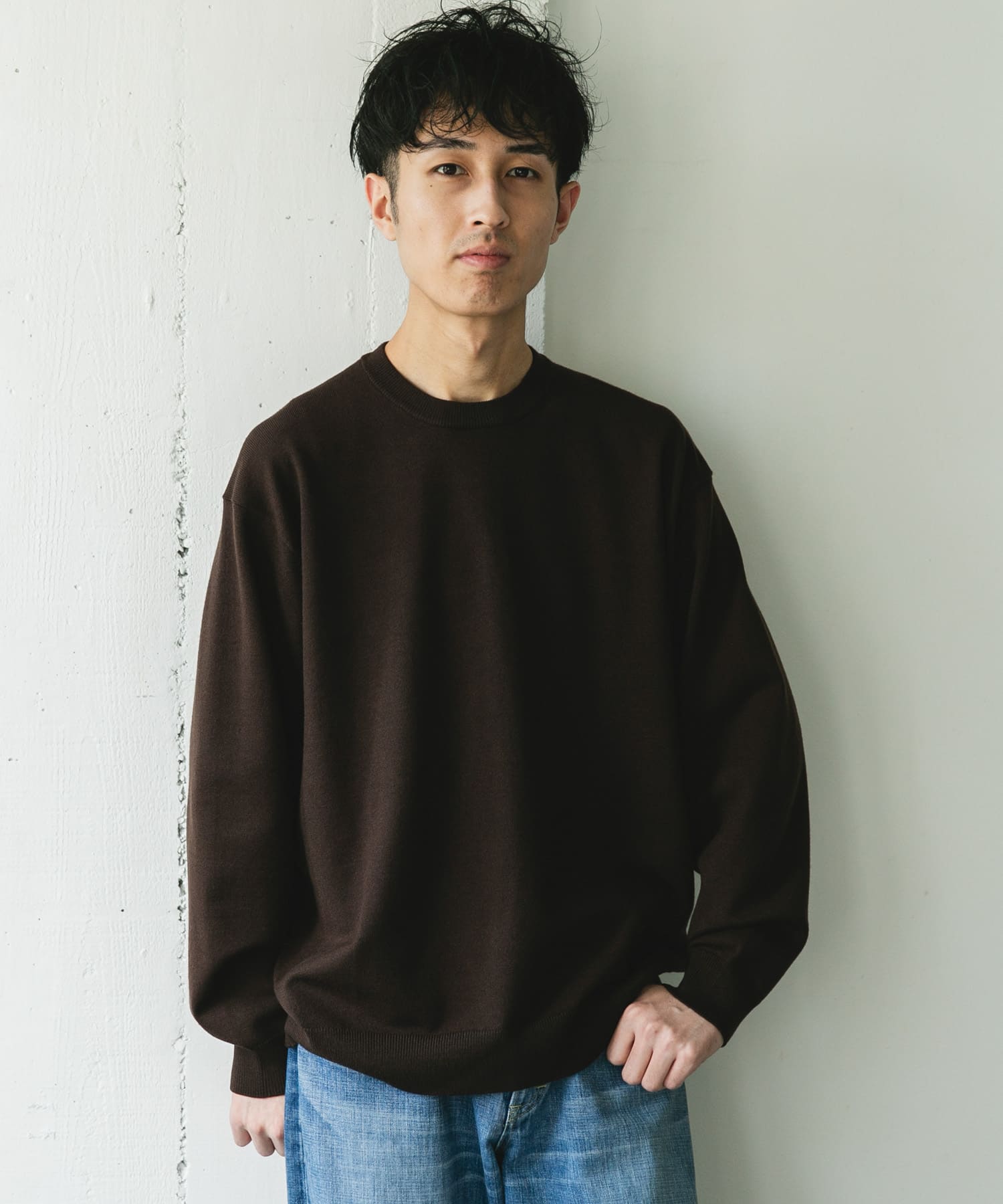 『仁村紗和さん着用』『UR TECH 200日ニット』クルーネック BROWN L