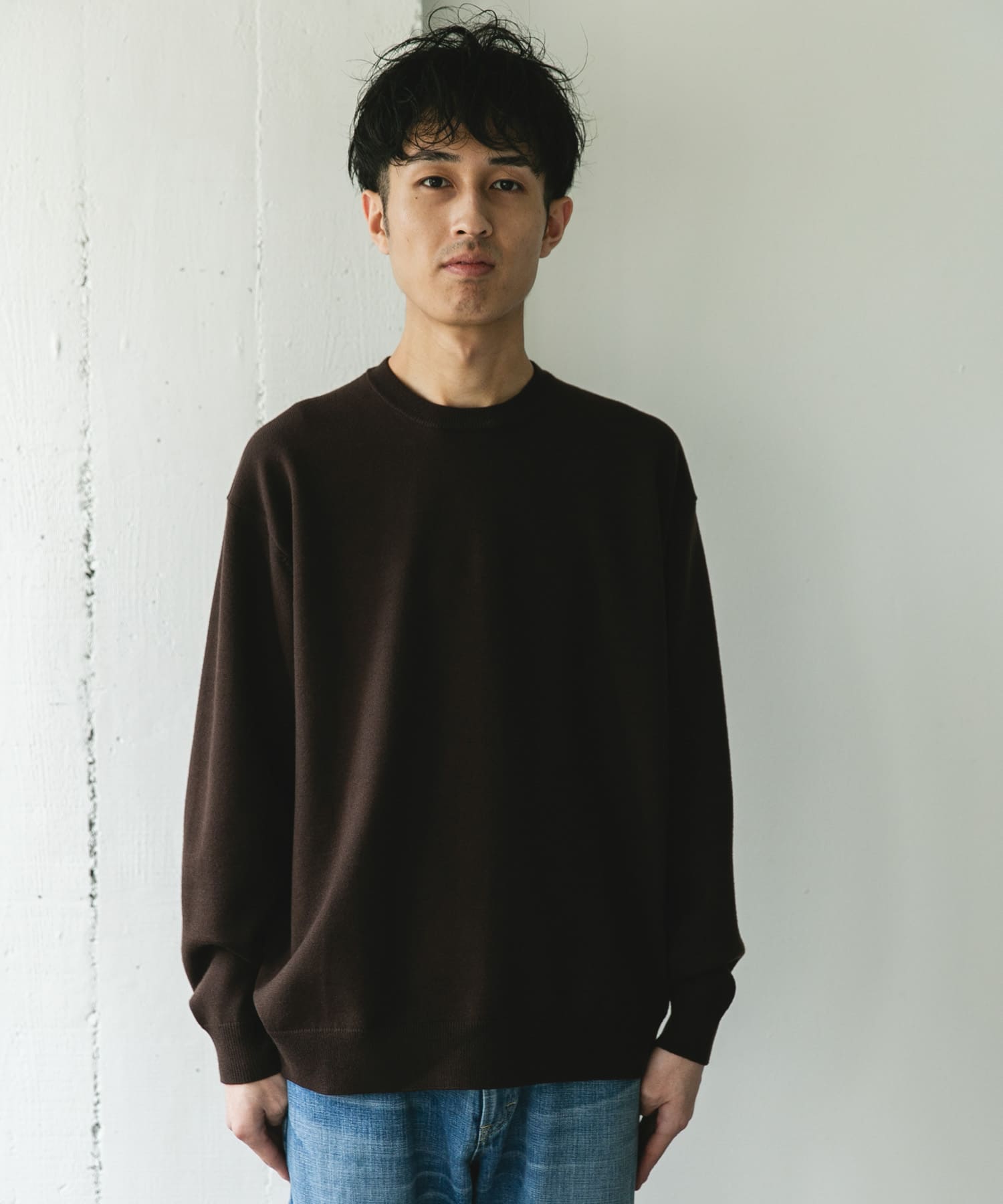 『仁村紗和さん着用』『UR TECH 200日ニット』クルーネック BROWN M