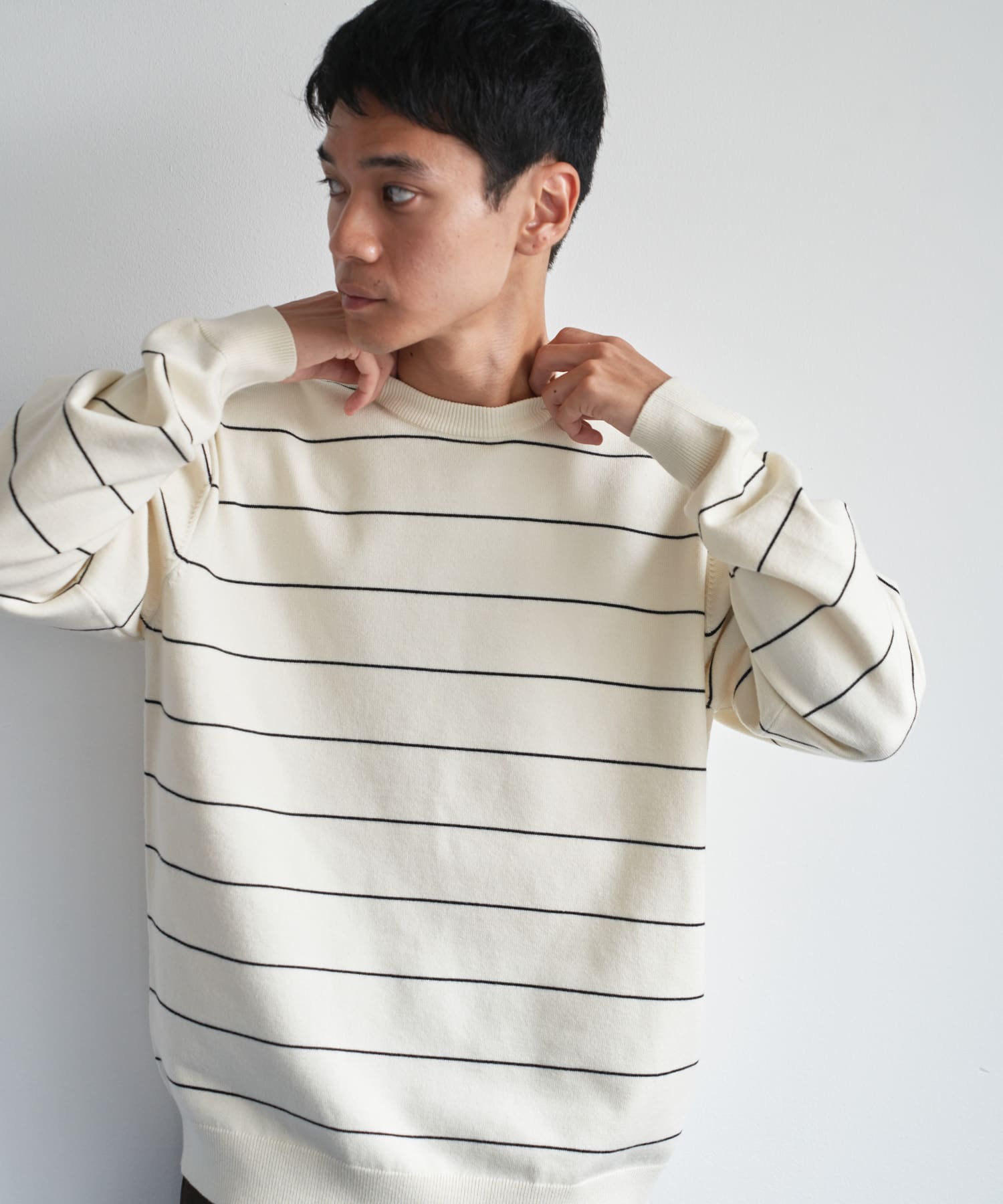 『仁村紗和さん着用』『UR TECH 200日ニット』クルーネック OFF×BLACK M