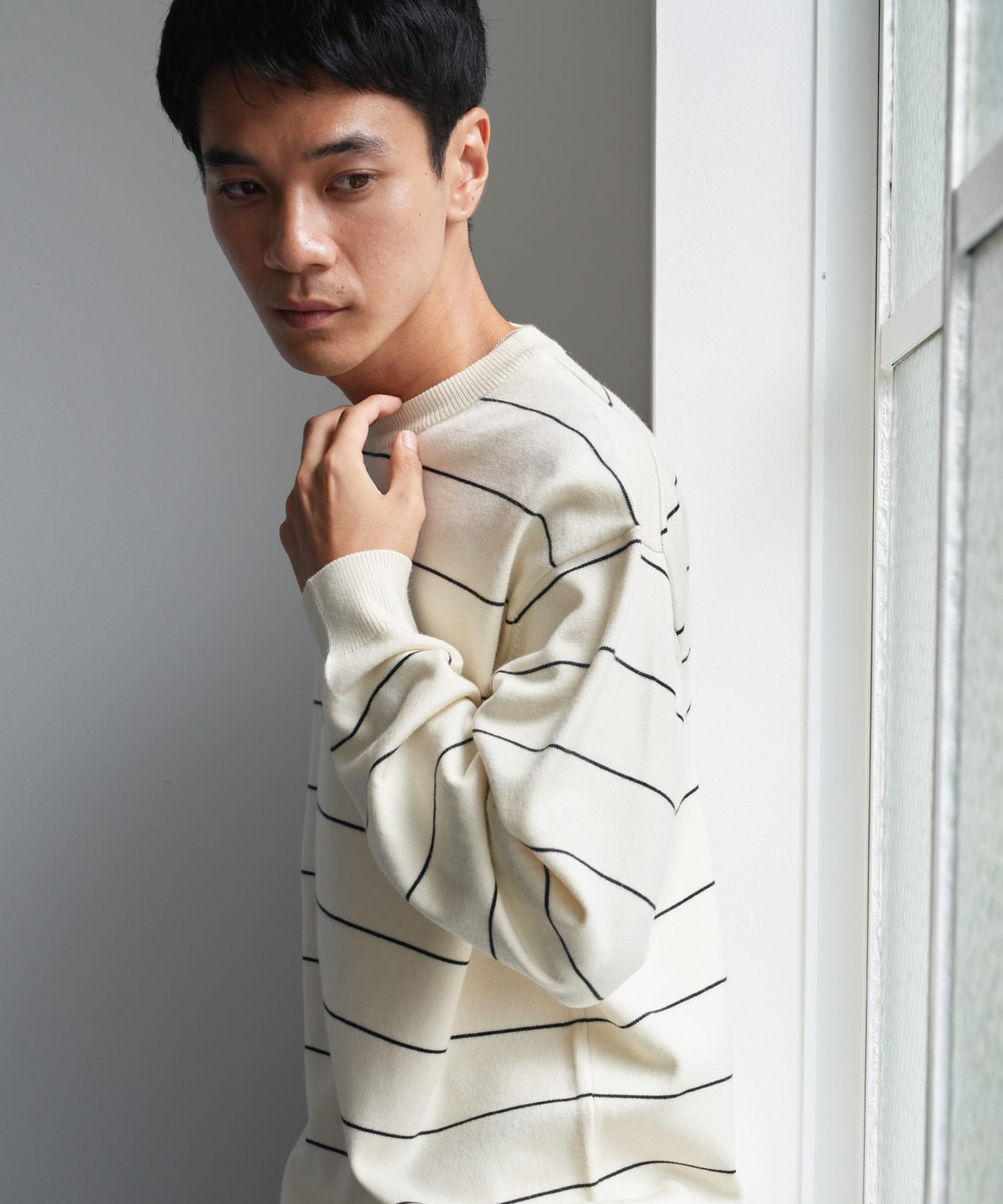 『仁村紗和さん着用』『UR TECH 200日ニット』クルーネック OFF×BLACK M