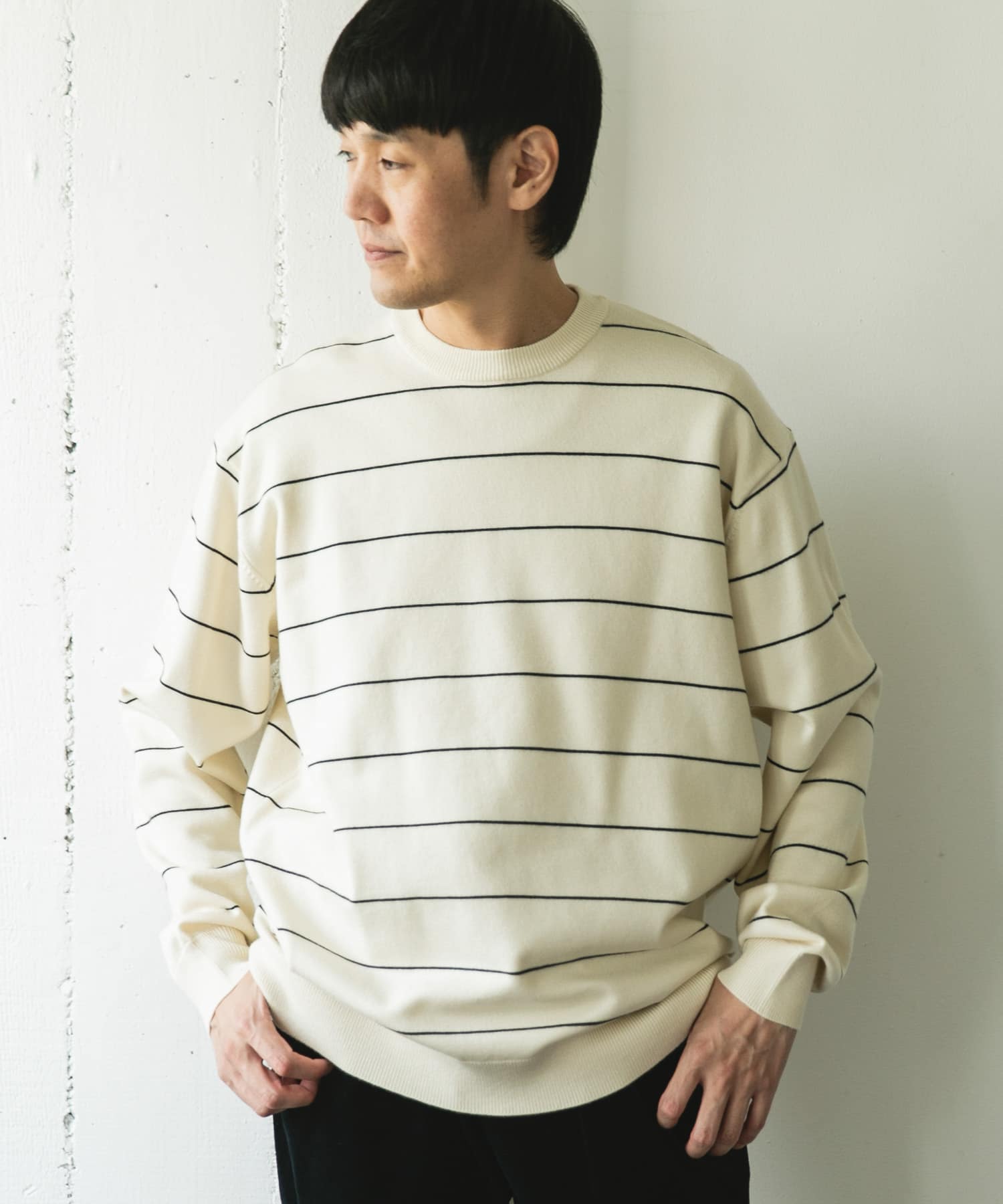 『仁村紗和さん着用』『UR TECH 200日ニット』クルーネック OFF×BLACK L