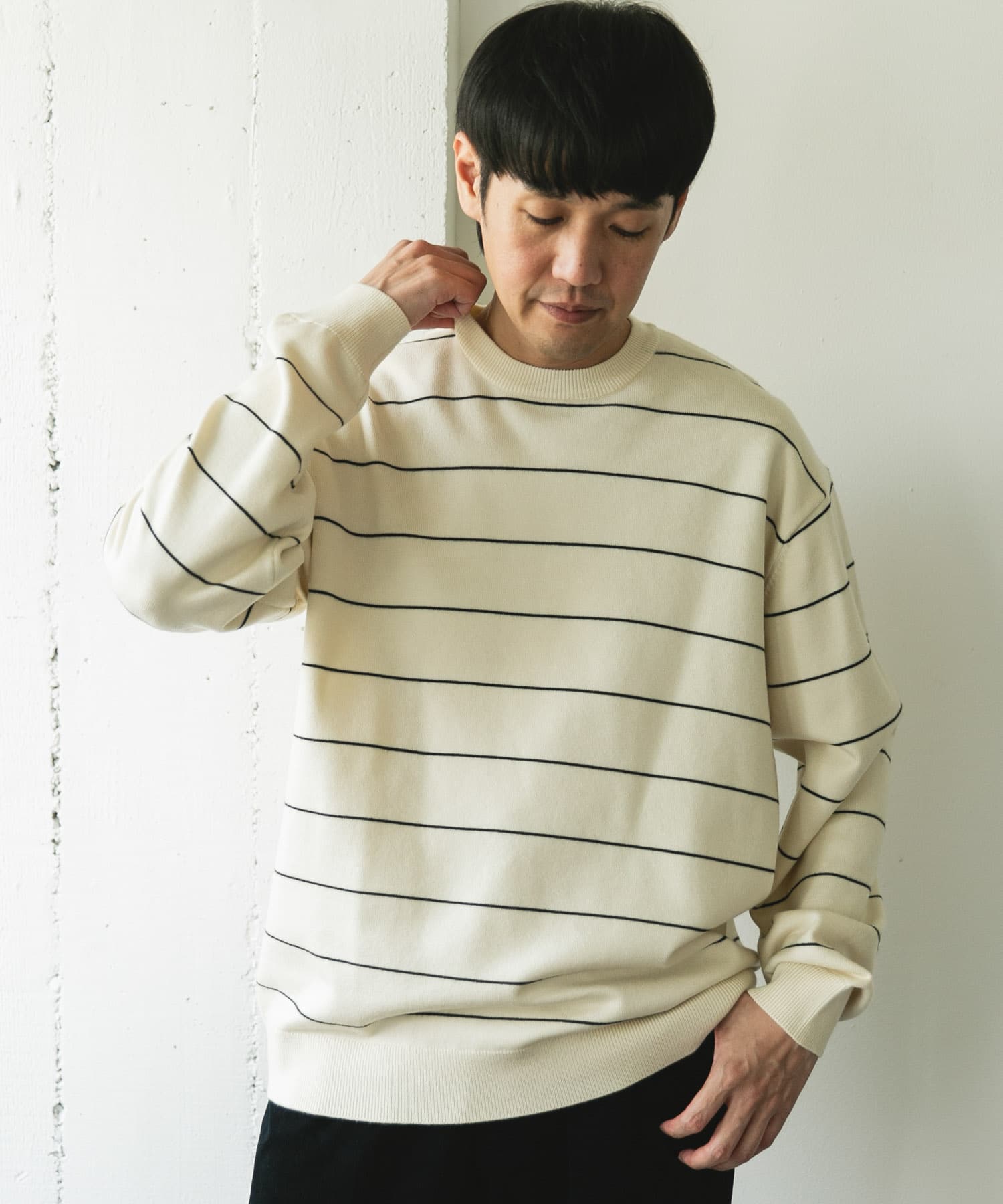 『仁村紗和さん着用』『UR TECH 200日ニット』クルーネック OFF×BLACK L