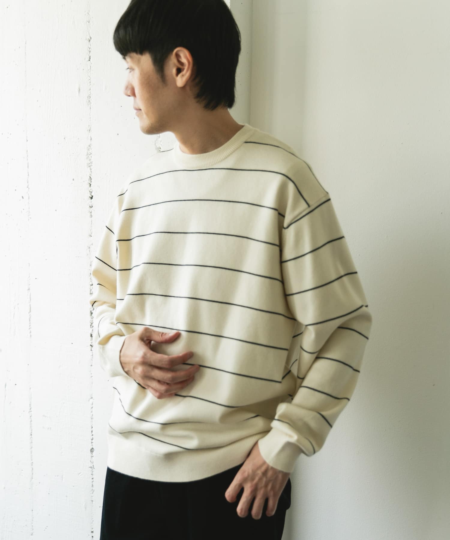 『仁村紗和さん着用』『UR TECH 200日ニット』クルーネック OFF×BLACK L