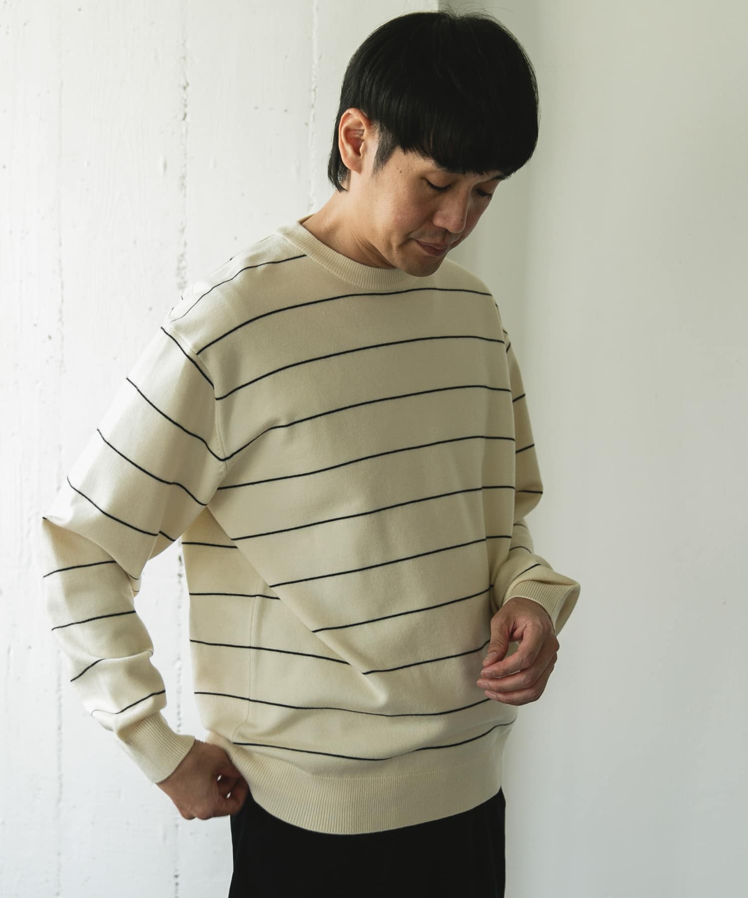 『仁村紗和さん着用』『UR TECH 200日ニット』クルーネック OFF×BLACK L