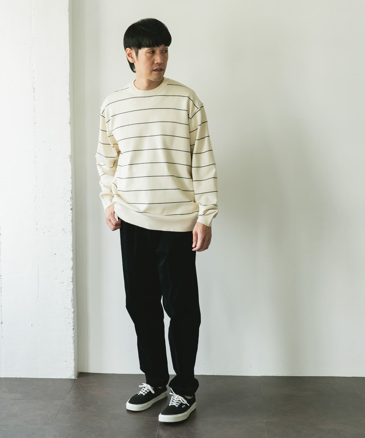 『仁村紗和さん着用』『UR TECH 200日ニット』クルーネック OFF×BLACK L