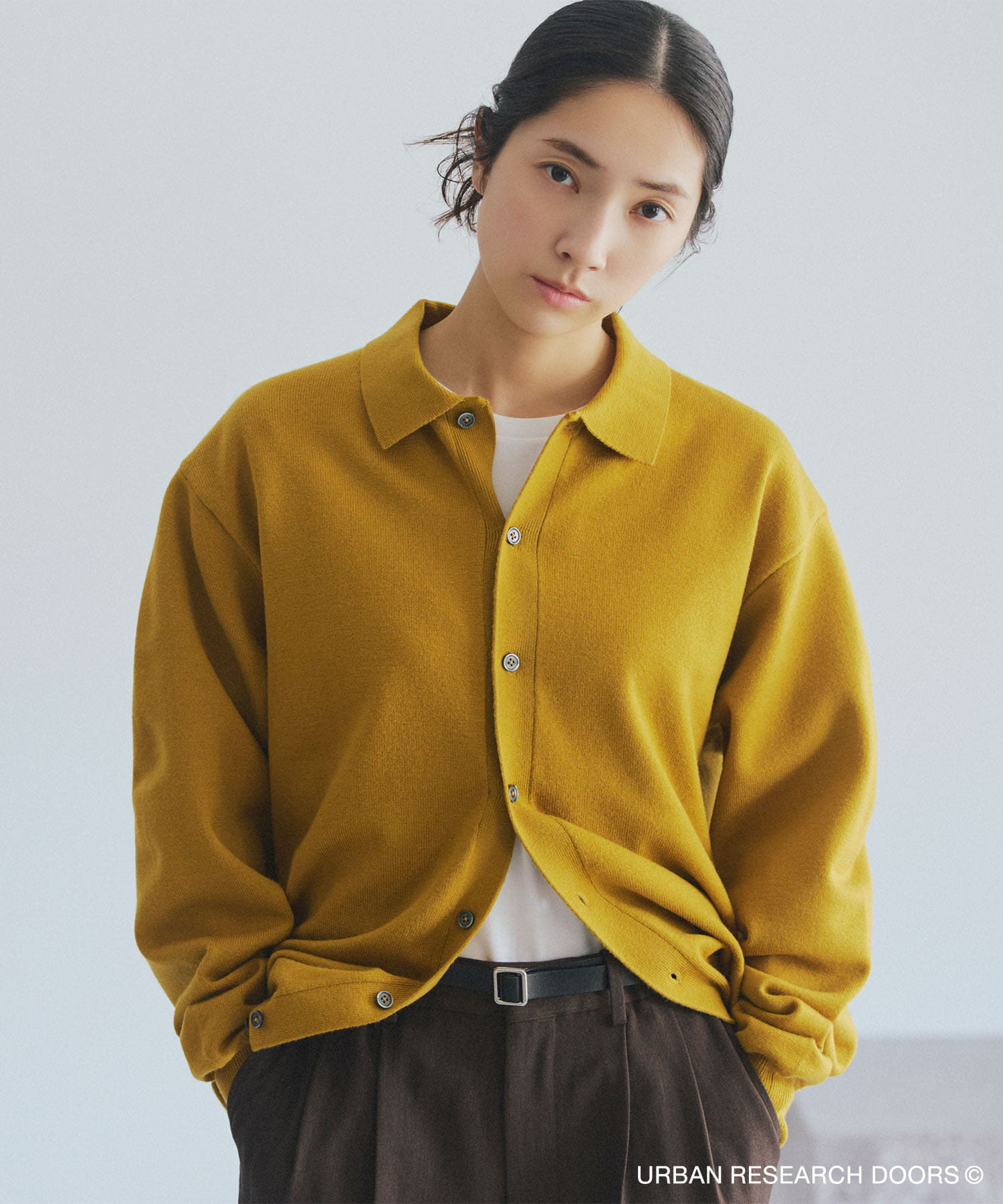 『XLサイズ/WEB限定/仁村紗和さん着用』『UR TECH 200日ニット』シャツ カーディガン YEL KHK M