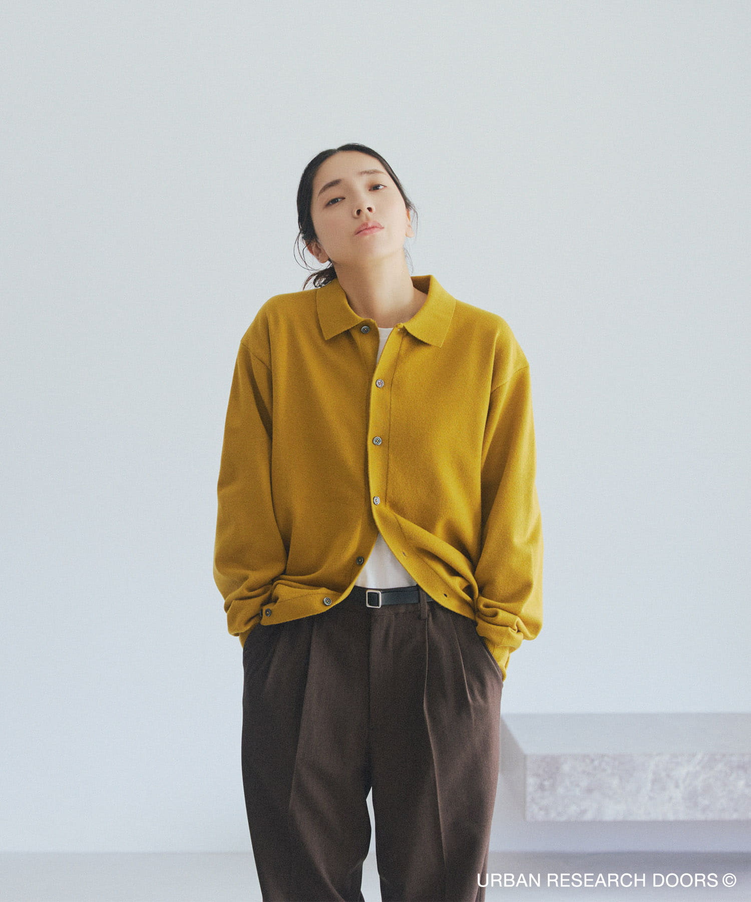『XLサイズ/WEB限定/仁村紗和さん着用』『UR TECH 200日ニット』シャツ カーディガン YEL KHK M