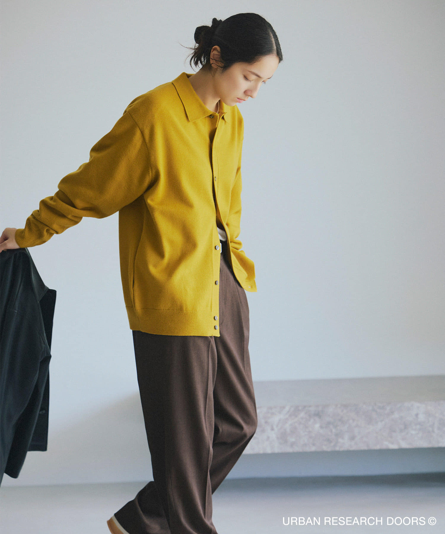 『XLサイズ/WEB限定/仁村紗和さん着用』『UR TECH 200日ニット』シャツ カーディガン YEL KHK M