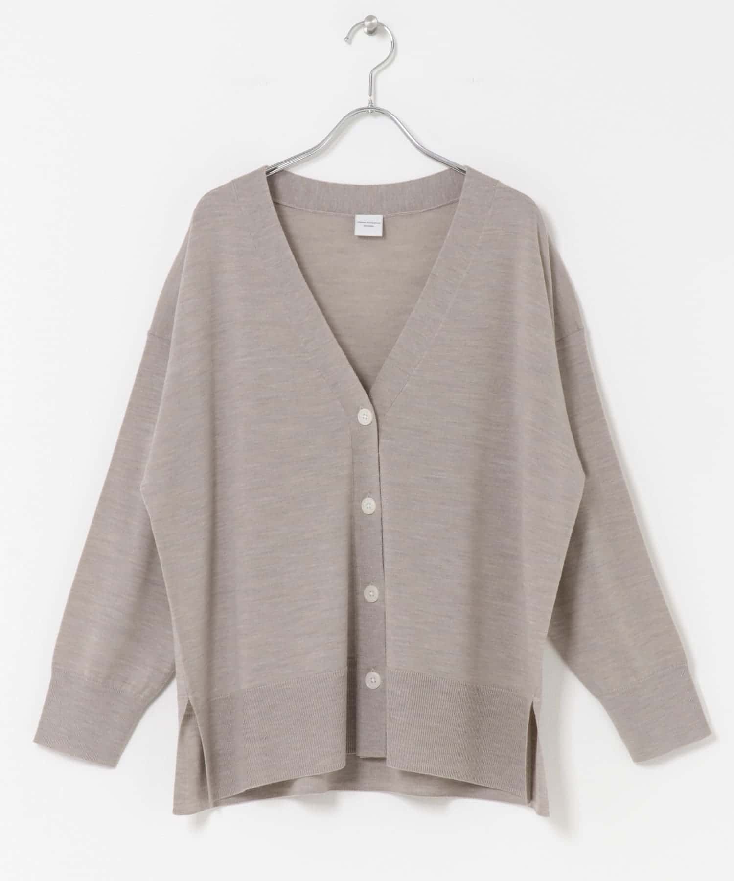 ウォッシャブルウールVネックワイドカーディガン 杢BEIGE M