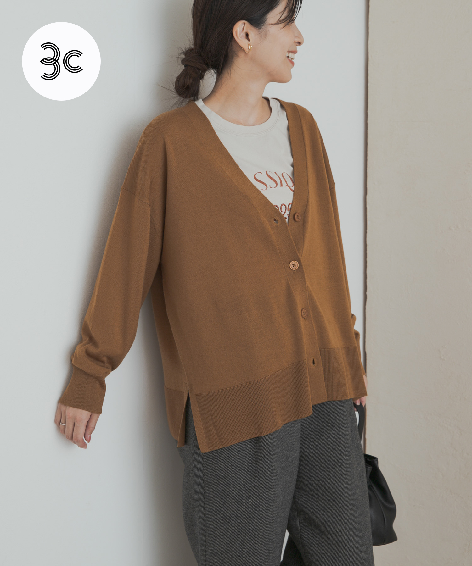 ウォッシャブルウールVネックワイドカーディガン