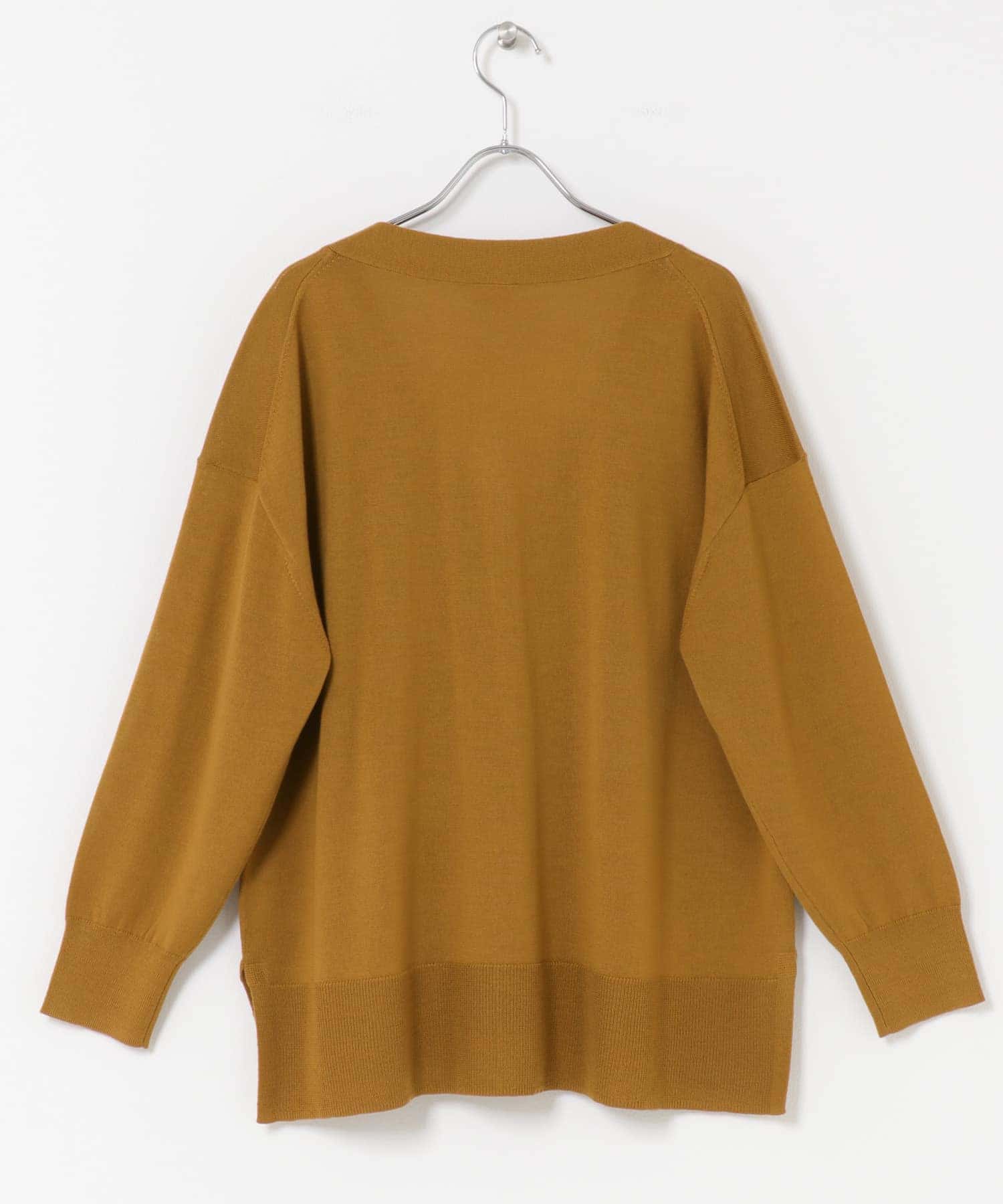 ウォッシャブルウールVネックワイドカーディガン GOLD M