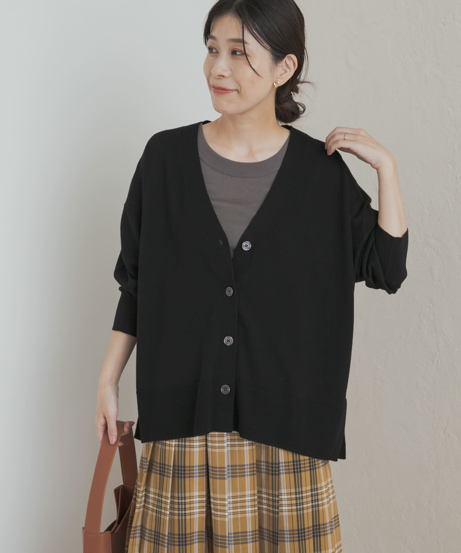 ウォッシャブルウールVネックワイドカーディガン