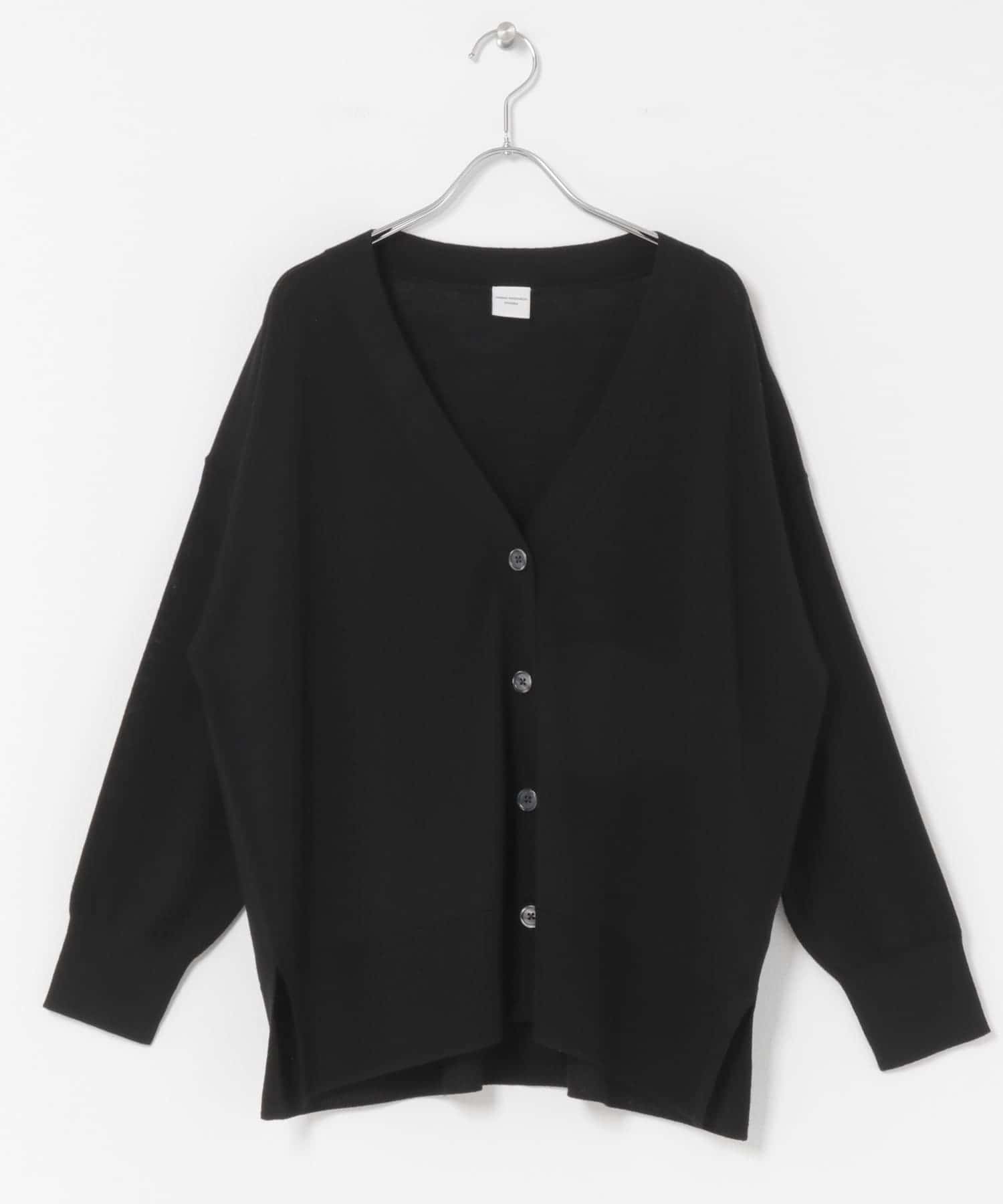 ウォッシャブルウールVネックワイドカーディガン BLACK M