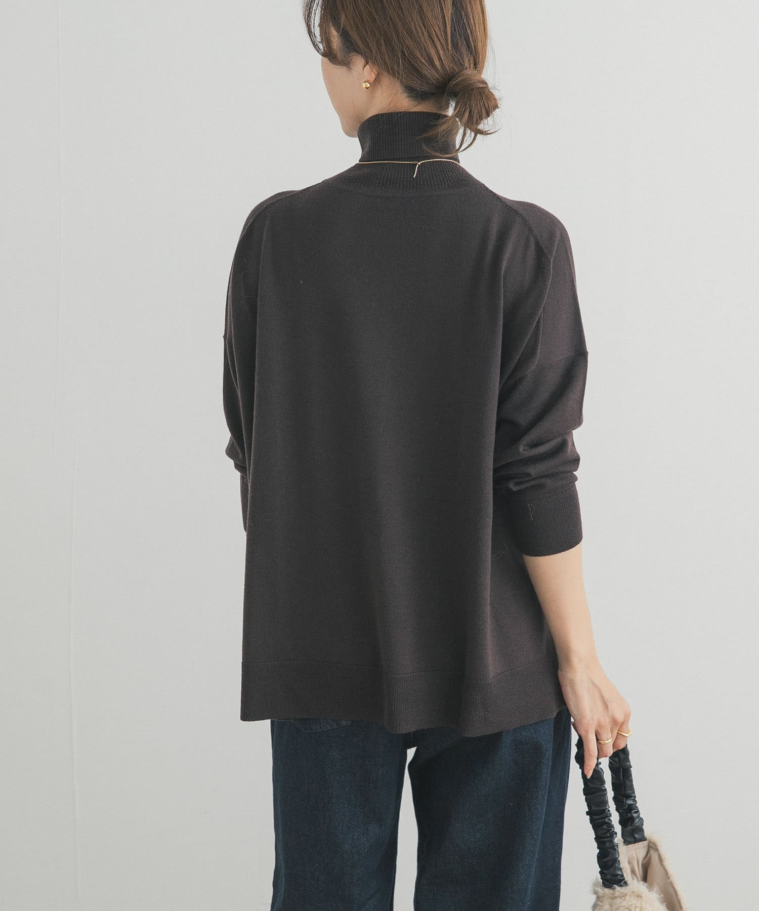 ウォッシャブルウールタートルネックワイドプルオーバー(M 杢MOCHA