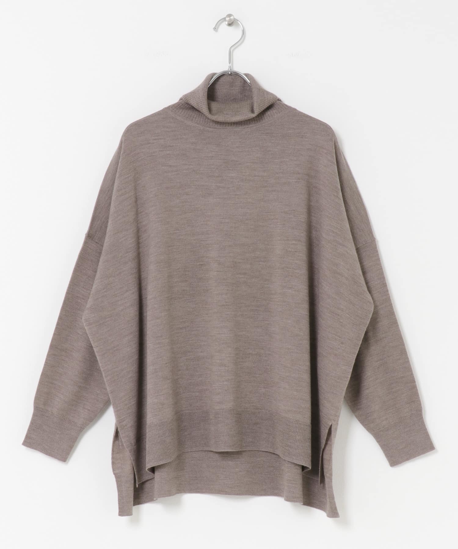ウォッシャブルウールタートルネックワイドプルオーバー 杢MOCHA M