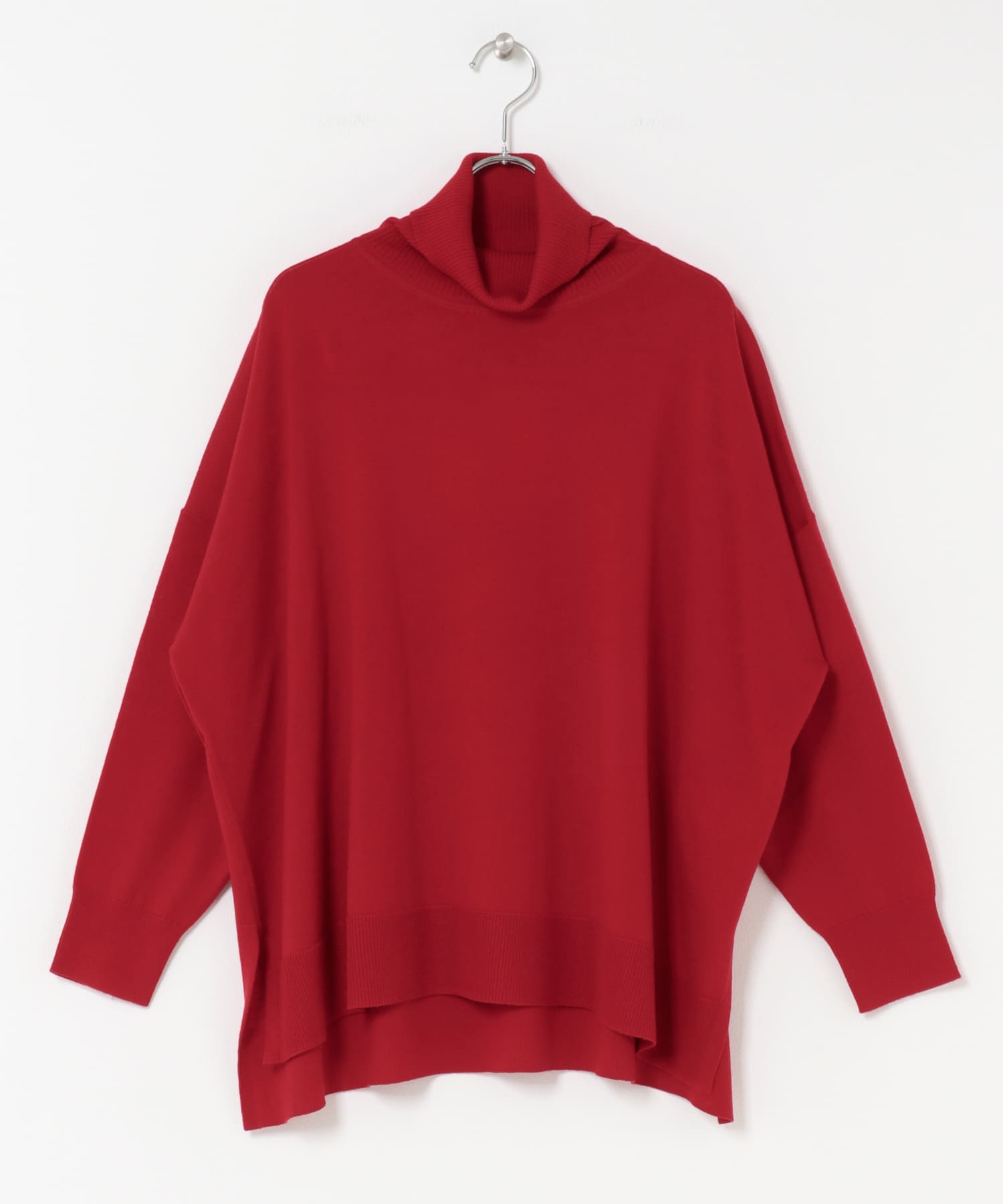 ウォッシャブルウールタートルネックワイドプルオーバー RED M