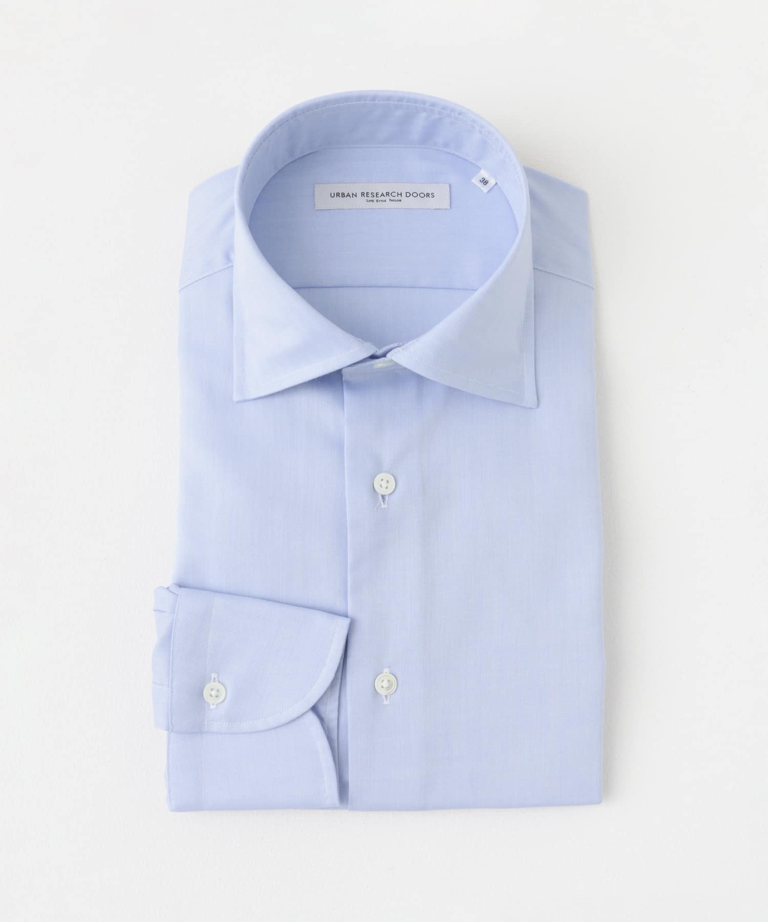 LIFE STYLE TAILOR　セミワイドヘリンボンシャツ BLUE 38