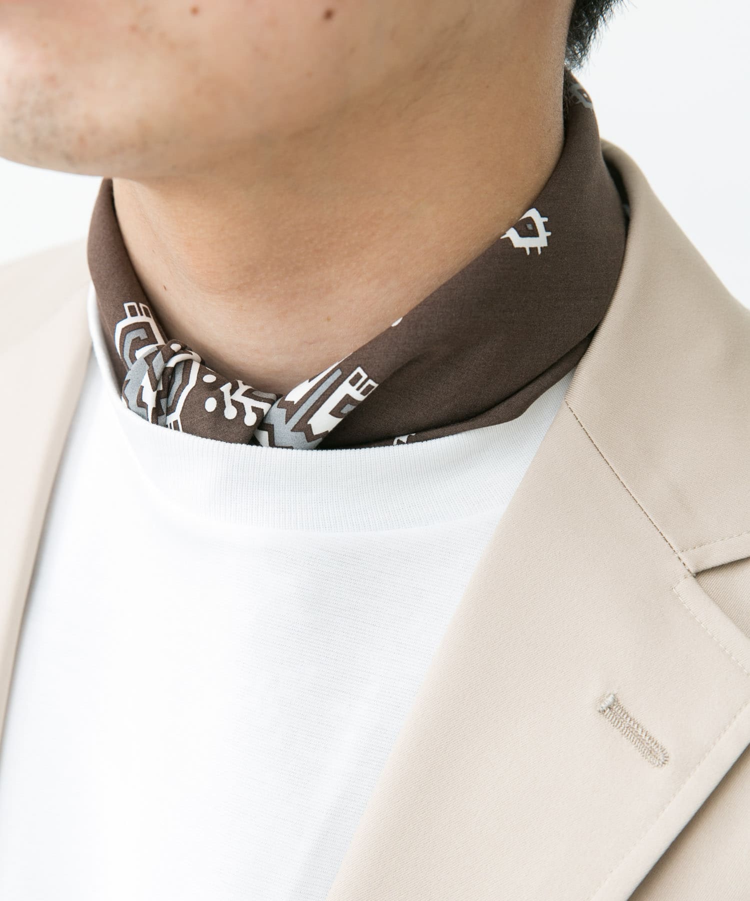 LIFE STYLE TAILOR　コットンシルクネッカチーフ BROWN -