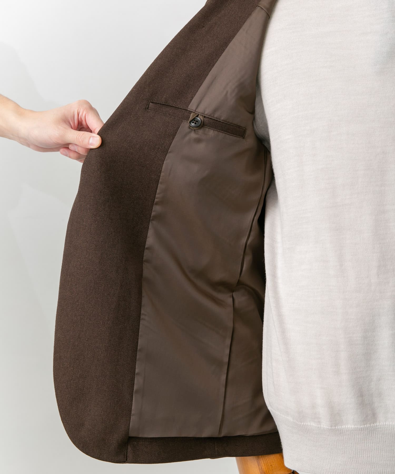 LIFE STYLE TAILOR　ウールライクコンフォータブルジャケット BROWN XL