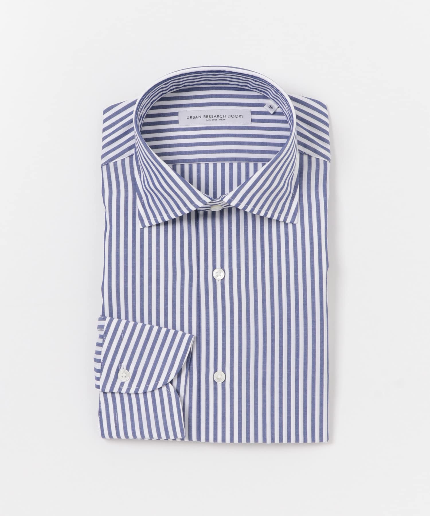『イージーケア』LIFE STYLE TAILOR　セミワイドストライプシャツ NAVY-ST 38