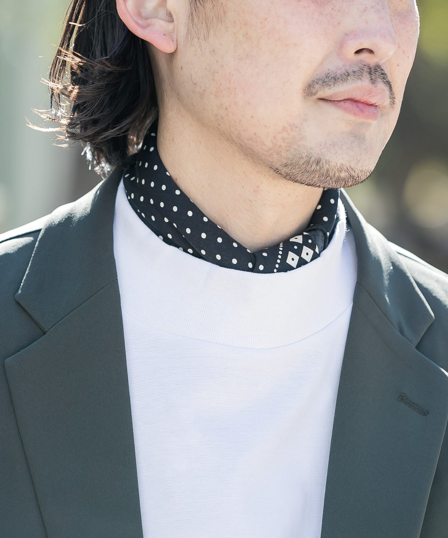 LIFE STYLE TAILOR　コットンシルクドット柄ネッカチーフ BLACK -