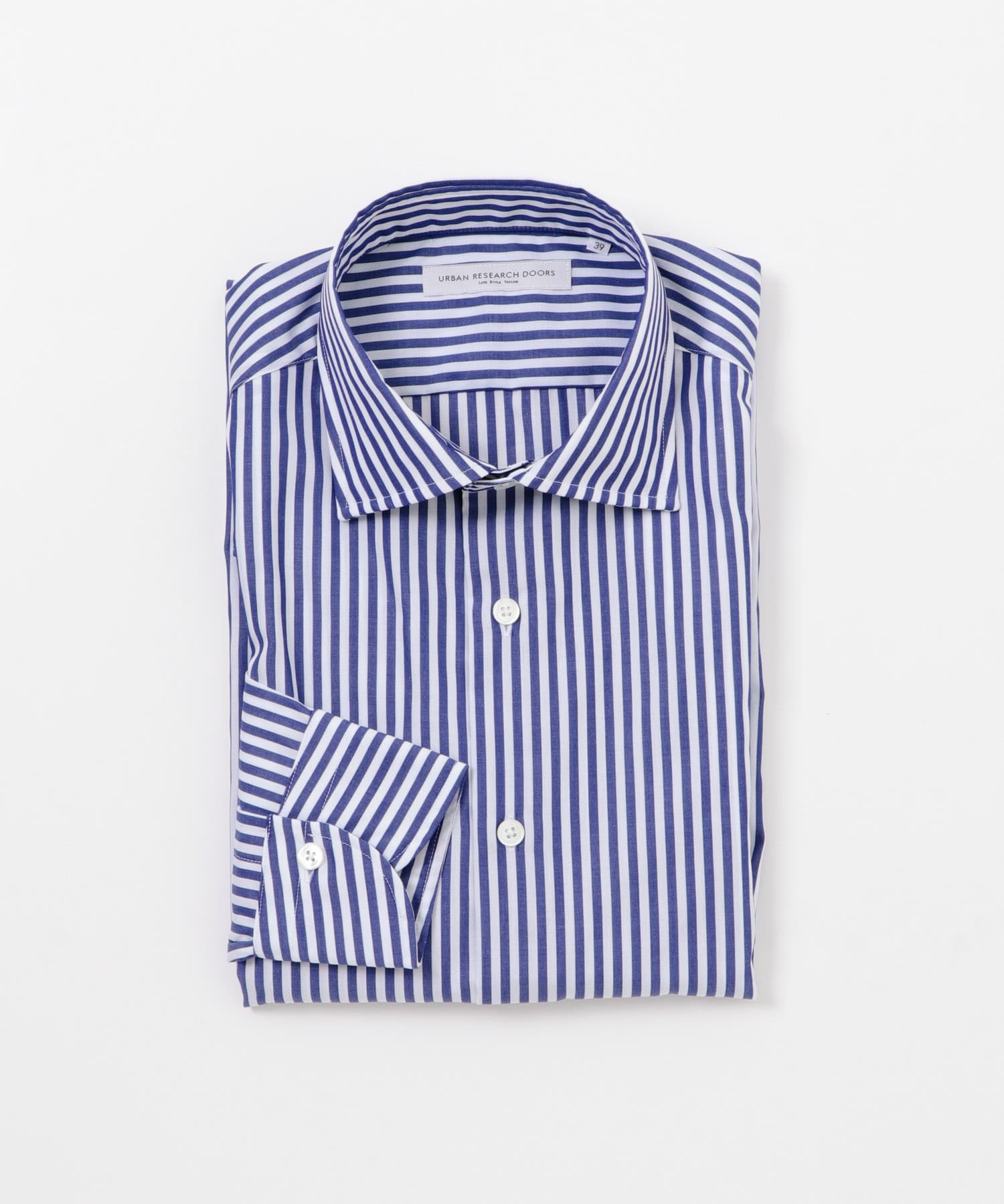 LIFE STYLE TAILOR　セミワイドストライプシャツ BLUE-ST 37