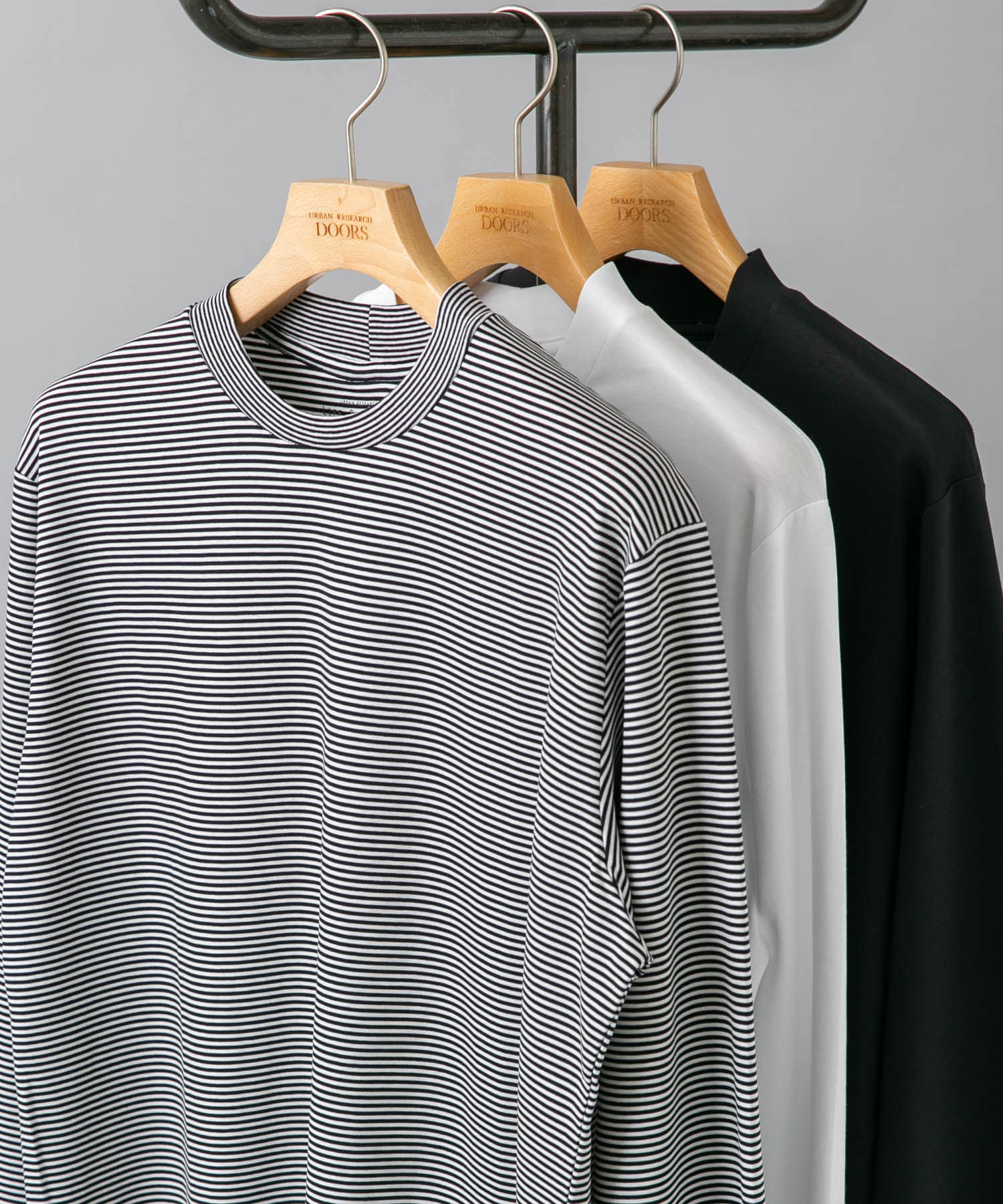 『抗菌/防臭』LIFE STYLE TAILOR　シルケットポンチストレッチ長袖Tシャツ WHT-NVY L