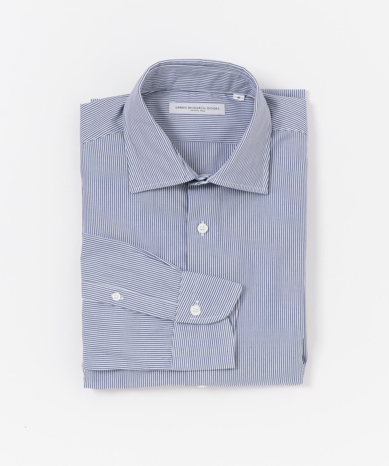 『イージーケア』LIFE STYLE TAILOR　セミワイド細ストライプシャツ BLUE-ST 37