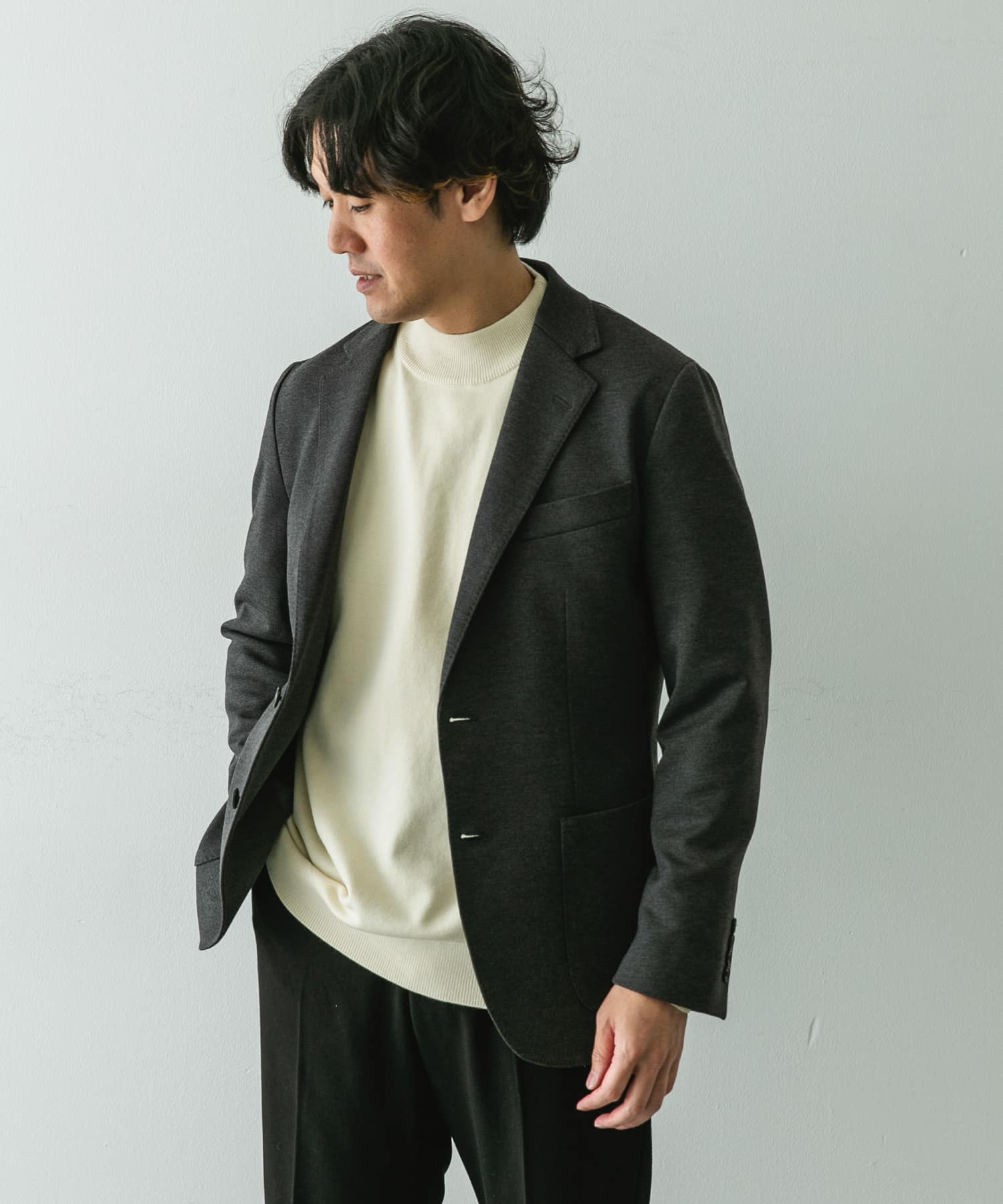 LIFE STYLE TAILOR ソフトポンチストレッチジャケット(44 NAVY