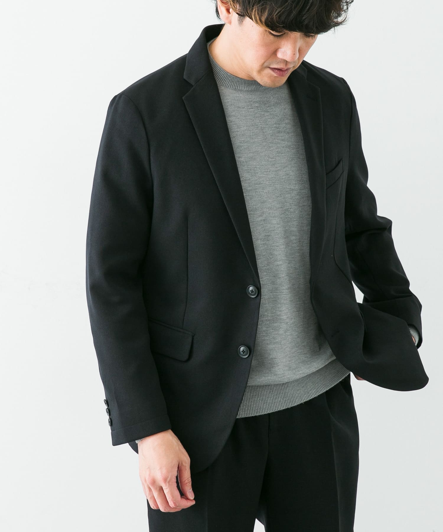 LIFE STYLE TAILOR　ウールライクソフトツイルストレッチジャケット NAVY S