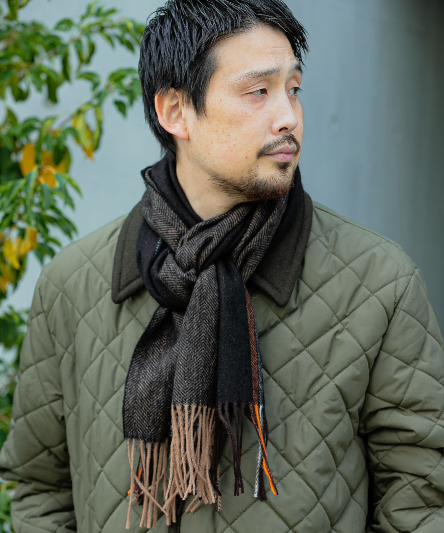 LIFE STYLE TAILOR　サイドラインウールマフラー BROWN -