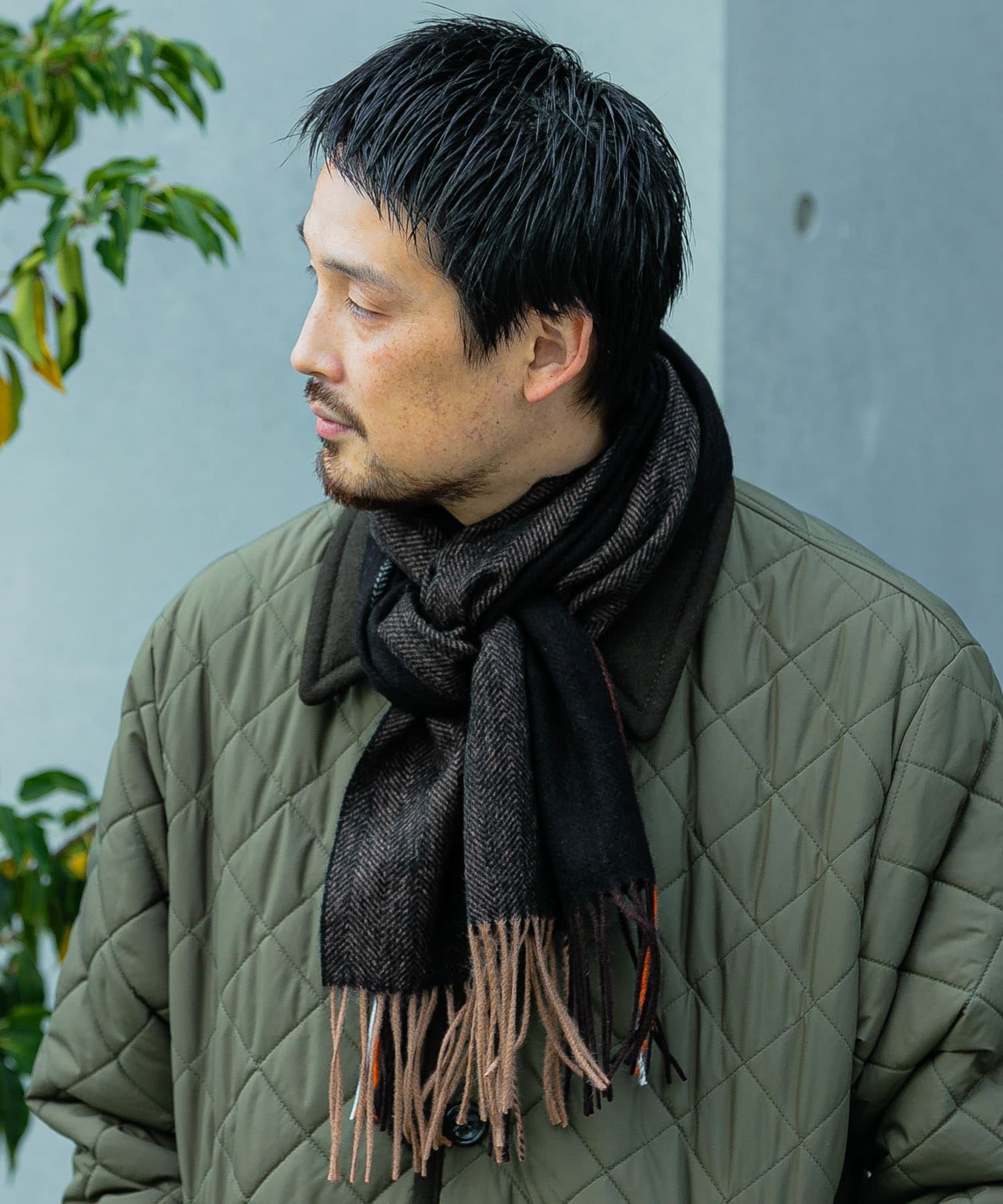 LIFE STYLE TAILOR　サイドラインウールマフラー BROWN -