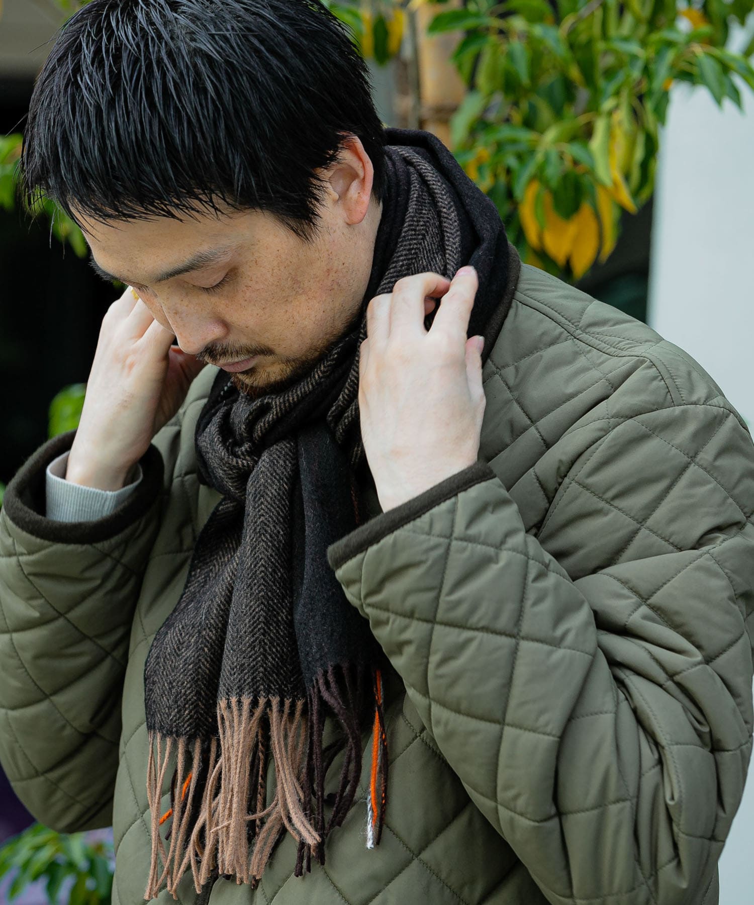 LIFE STYLE TAILOR　サイドラインウールマフラー BROWN -