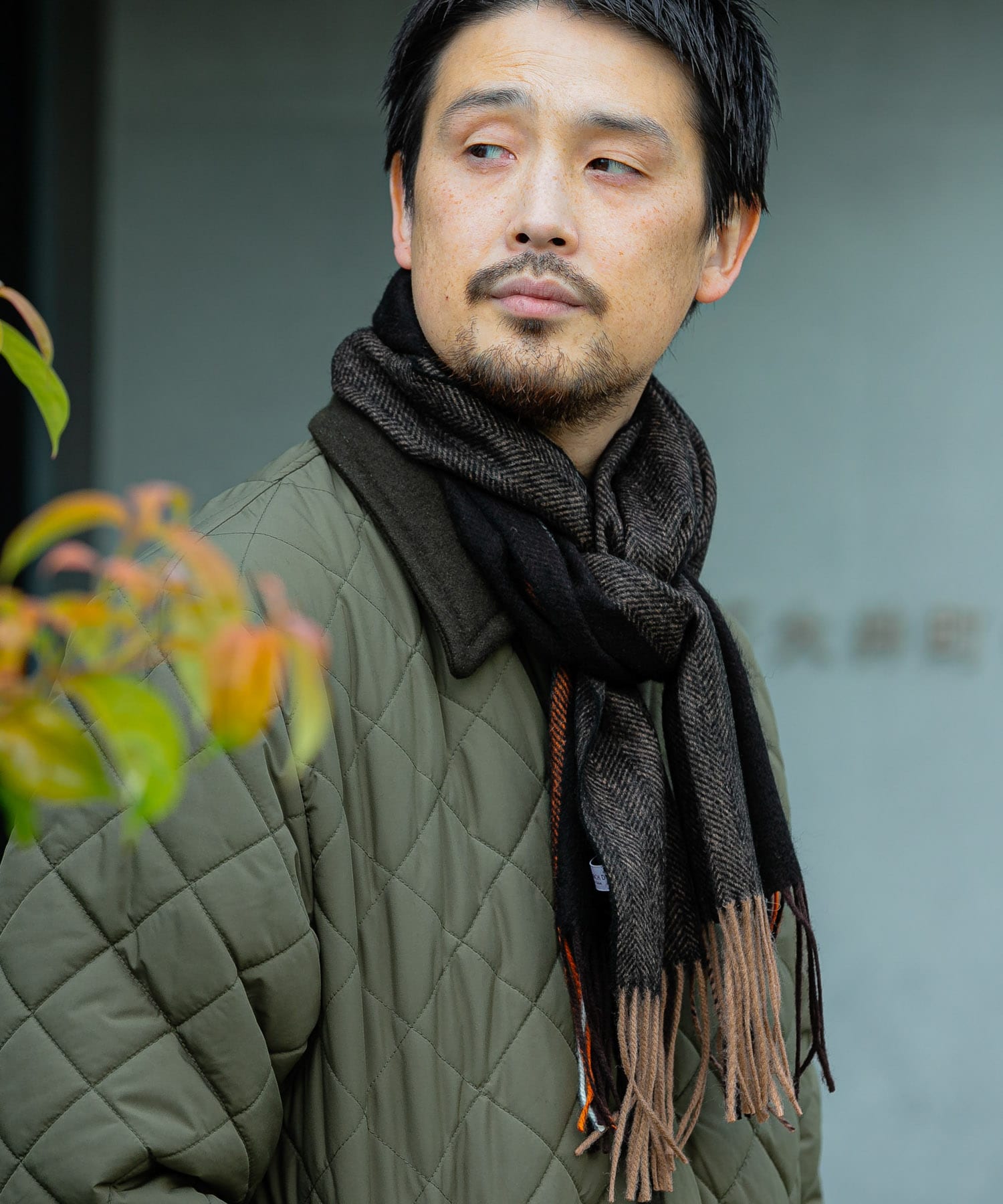 LIFE STYLE TAILOR　サイドラインウールマフラー BROWN -