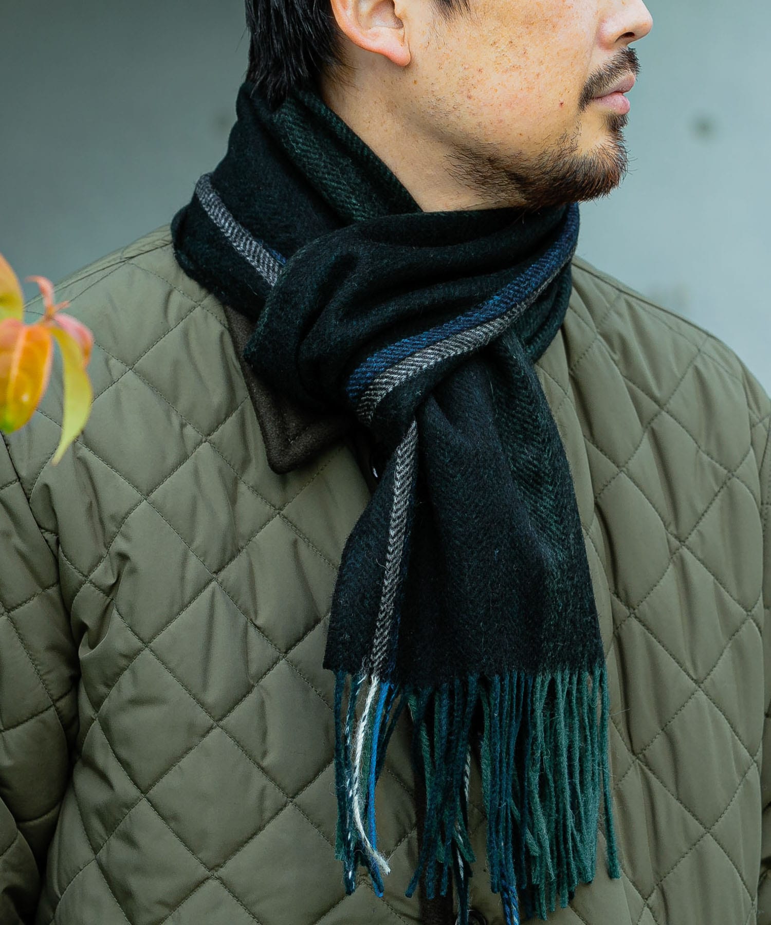 LIFE STYLE TAILOR　サイドラインウールマフラー GREEN -