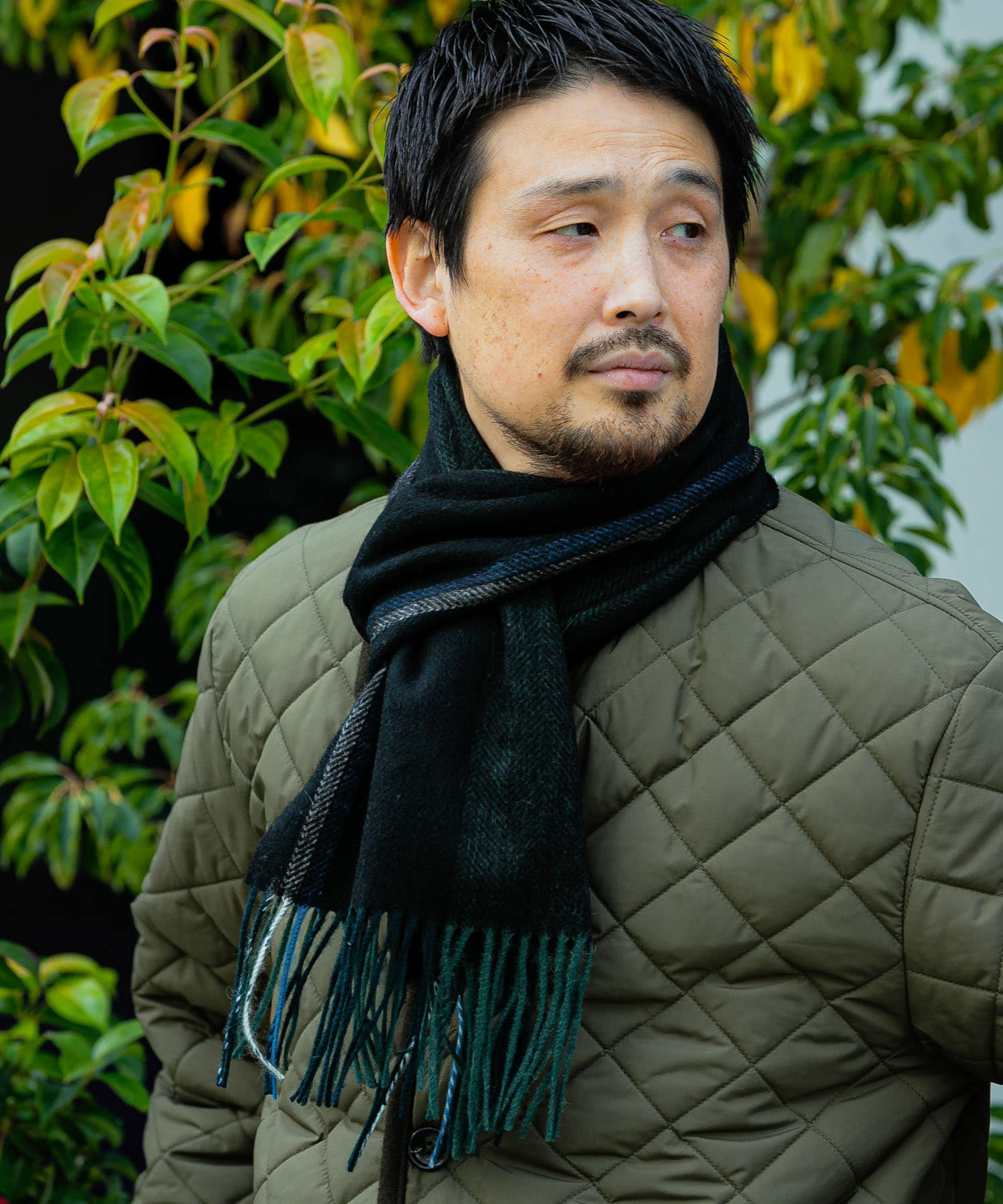 LIFE STYLE TAILOR　サイドラインウールマフラー GREEN -