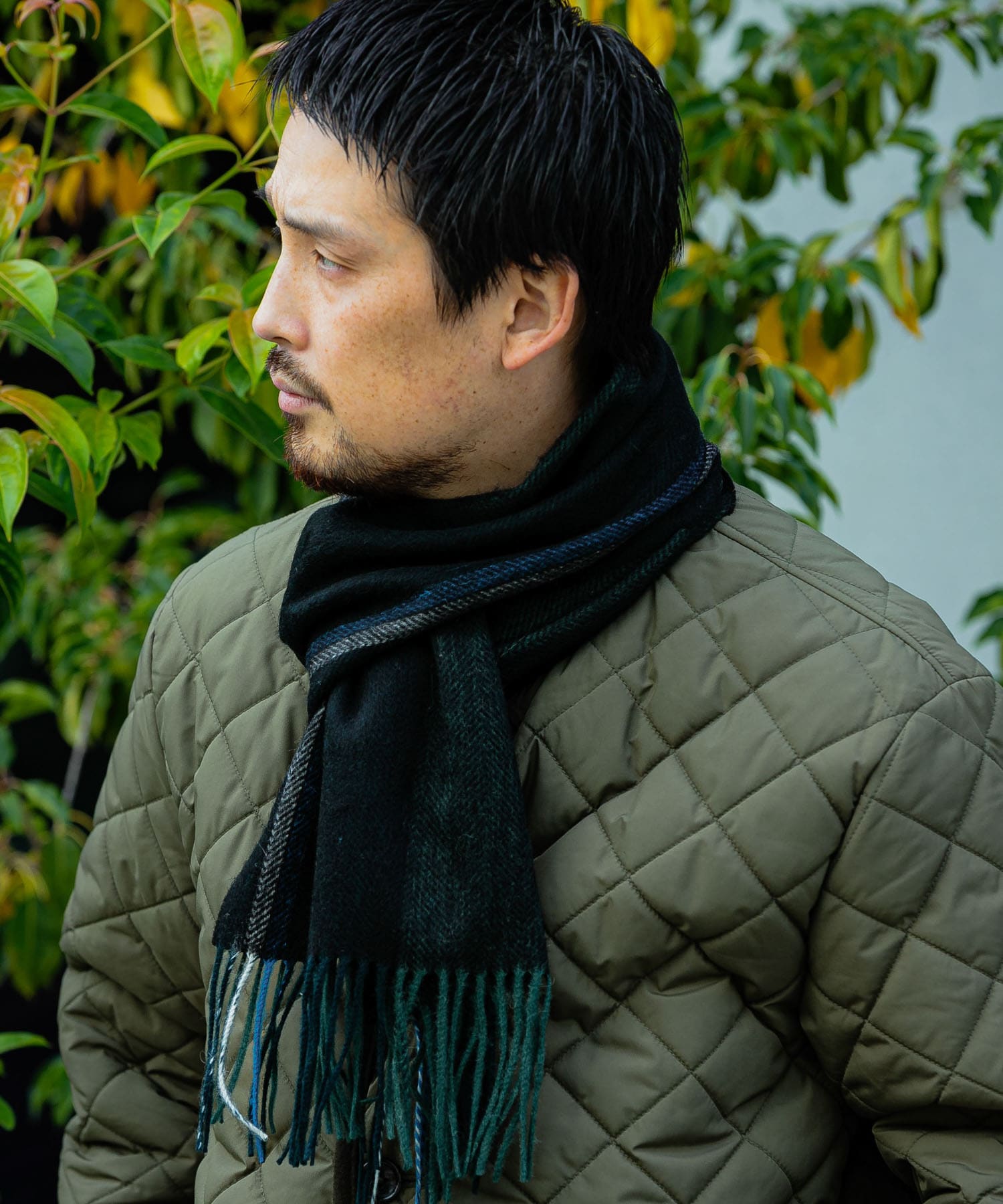 LIFE STYLE TAILOR　サイドラインウールマフラー GREEN -