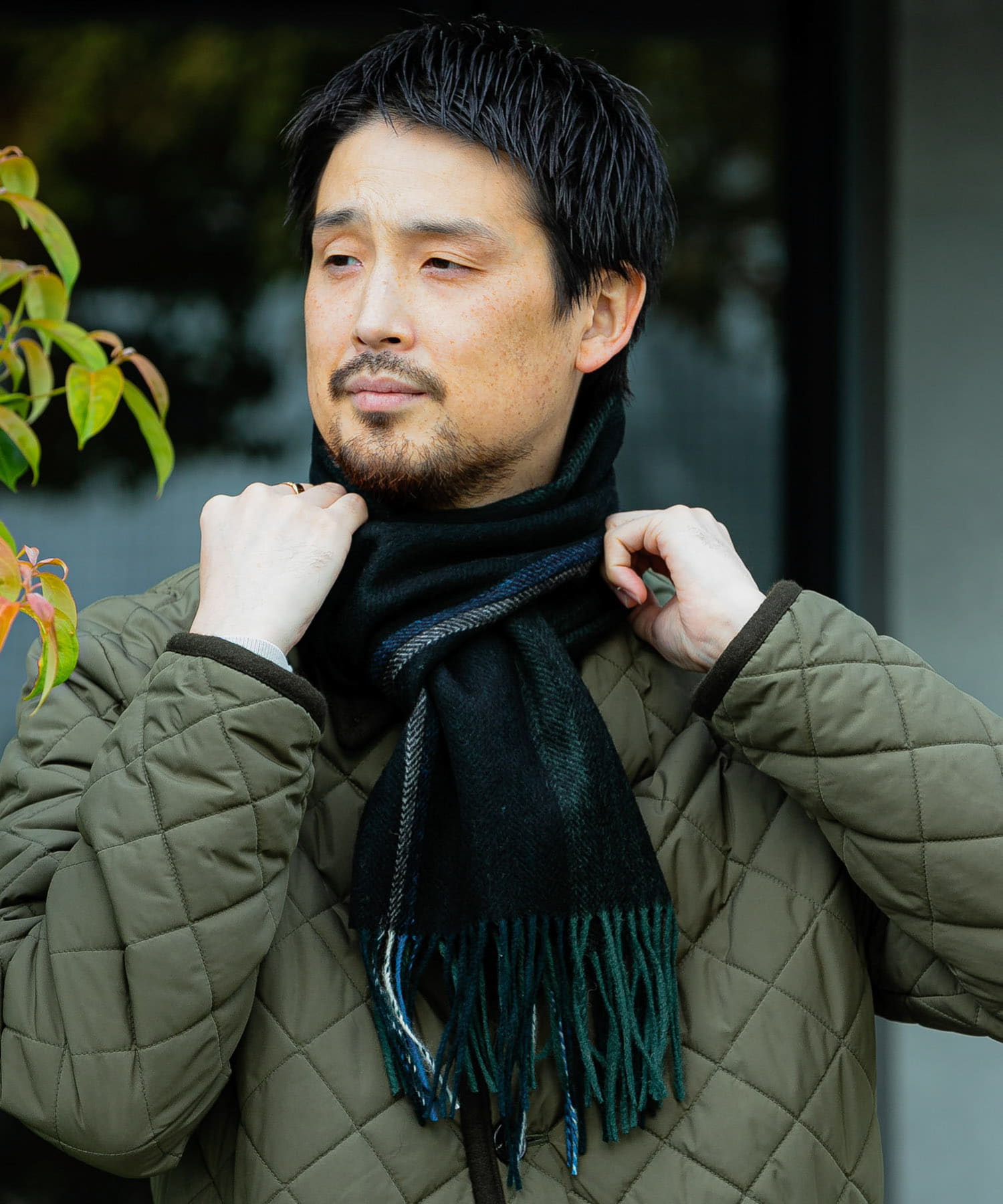 LIFE STYLE TAILOR　サイドラインウールマフラー GREEN -