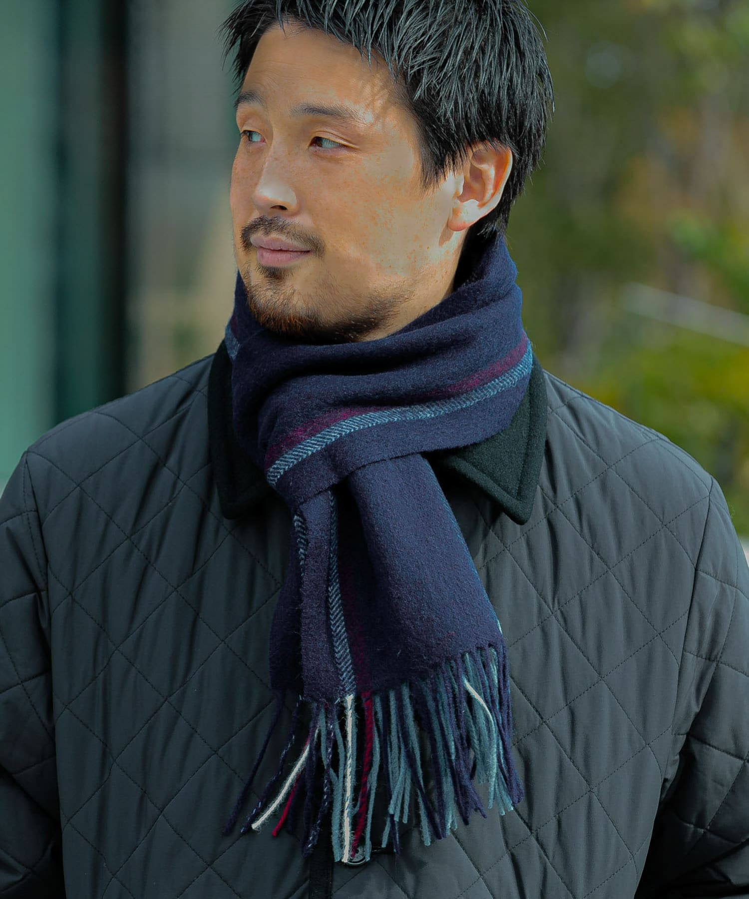 LIFE STYLE TAILOR　サイドラインウールマフラー NAVY -