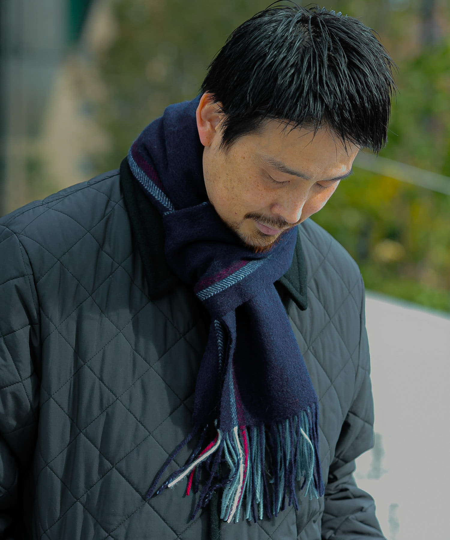 LIFE STYLE TAILOR　サイドラインウールマフラー NAVY -