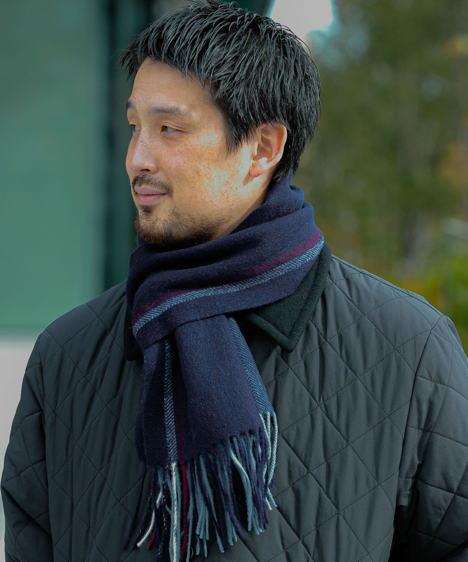 LIFE STYLE TAILOR　サイドラインウールマフラー NAVY -