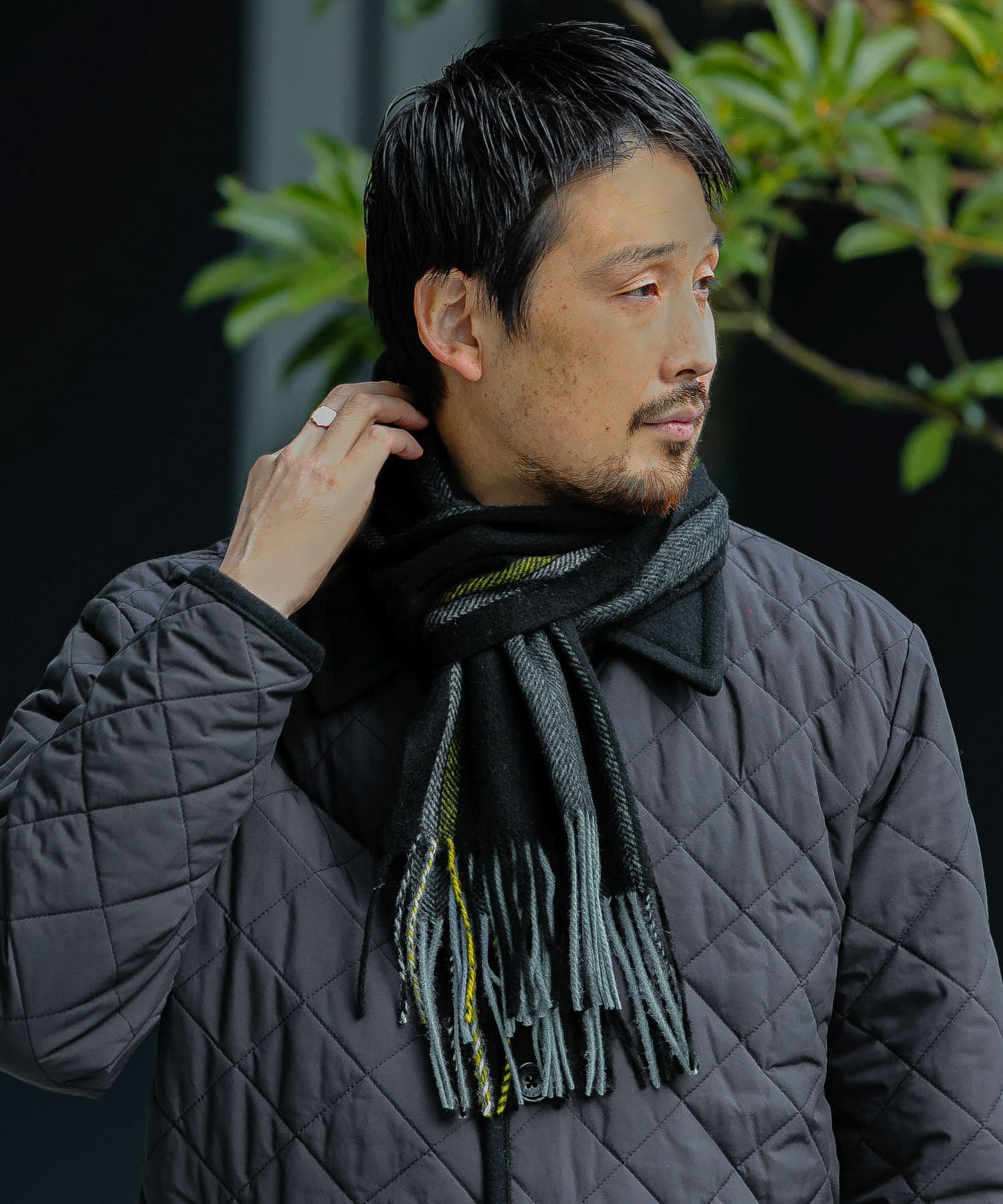 LIFE STYLE TAILOR　サイドラインウールマフラー BLACK -