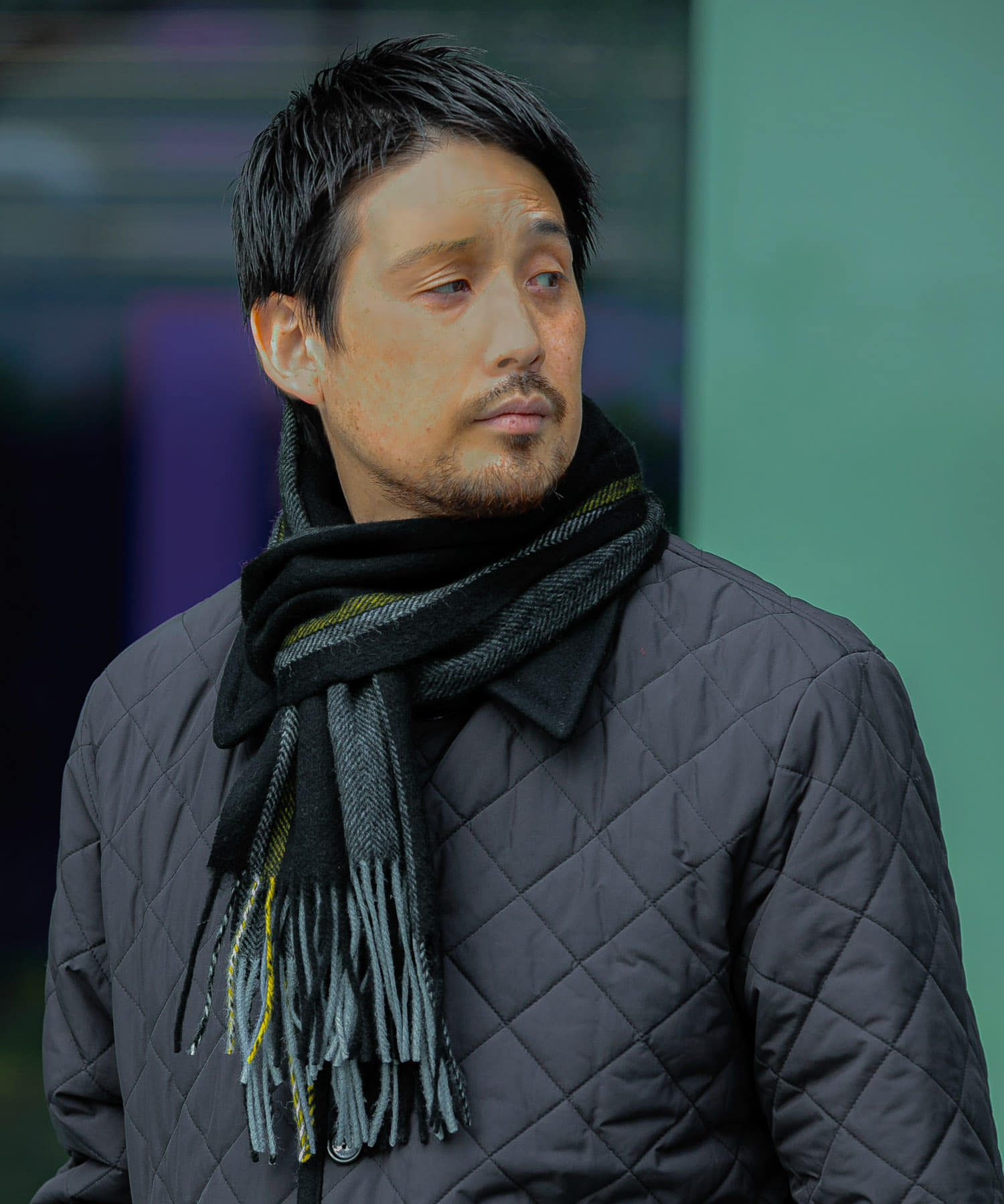 LIFE STYLE TAILOR　サイドラインウールマフラー BLACK -