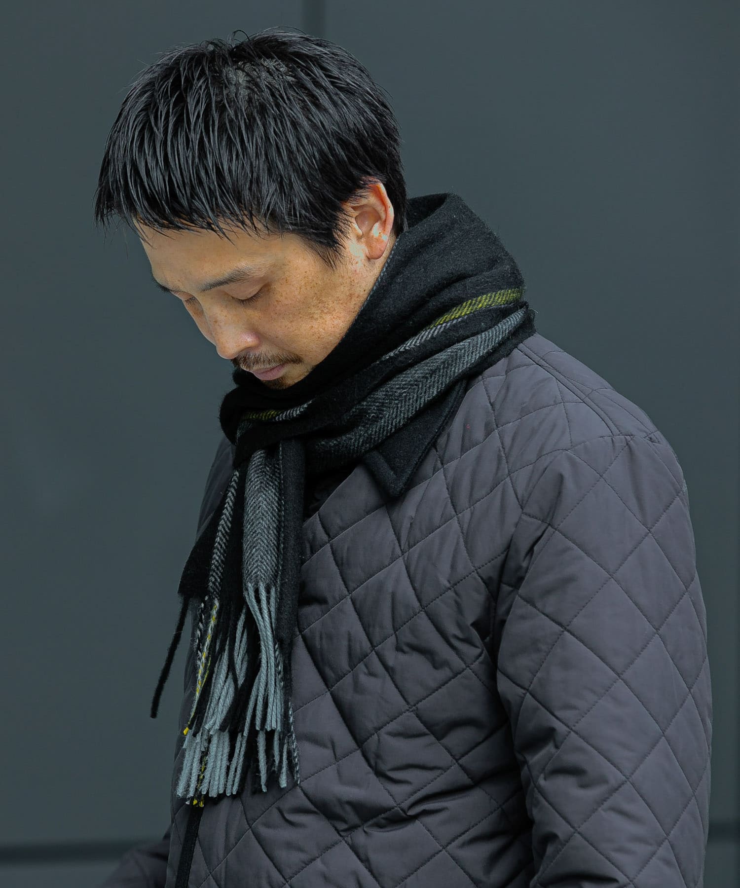 LIFE STYLE TAILOR　サイドラインウールマフラー BLACK -